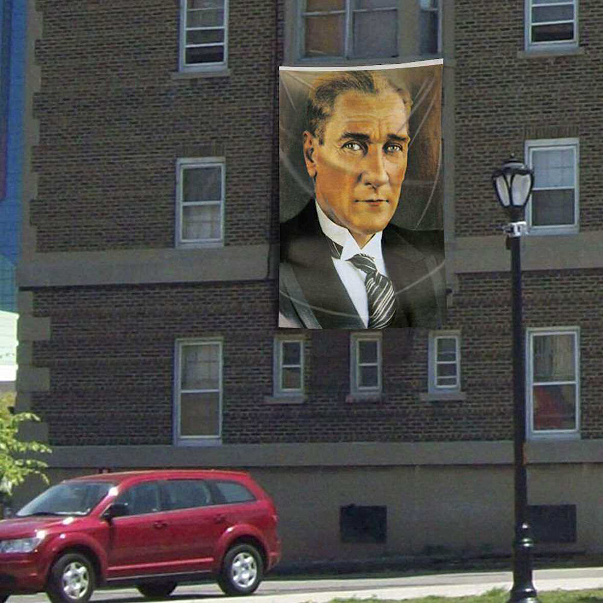 Sivil Mustafa Kemal Atatürk Portre Poster Cephe Bayrağı -3x4,5 Metre