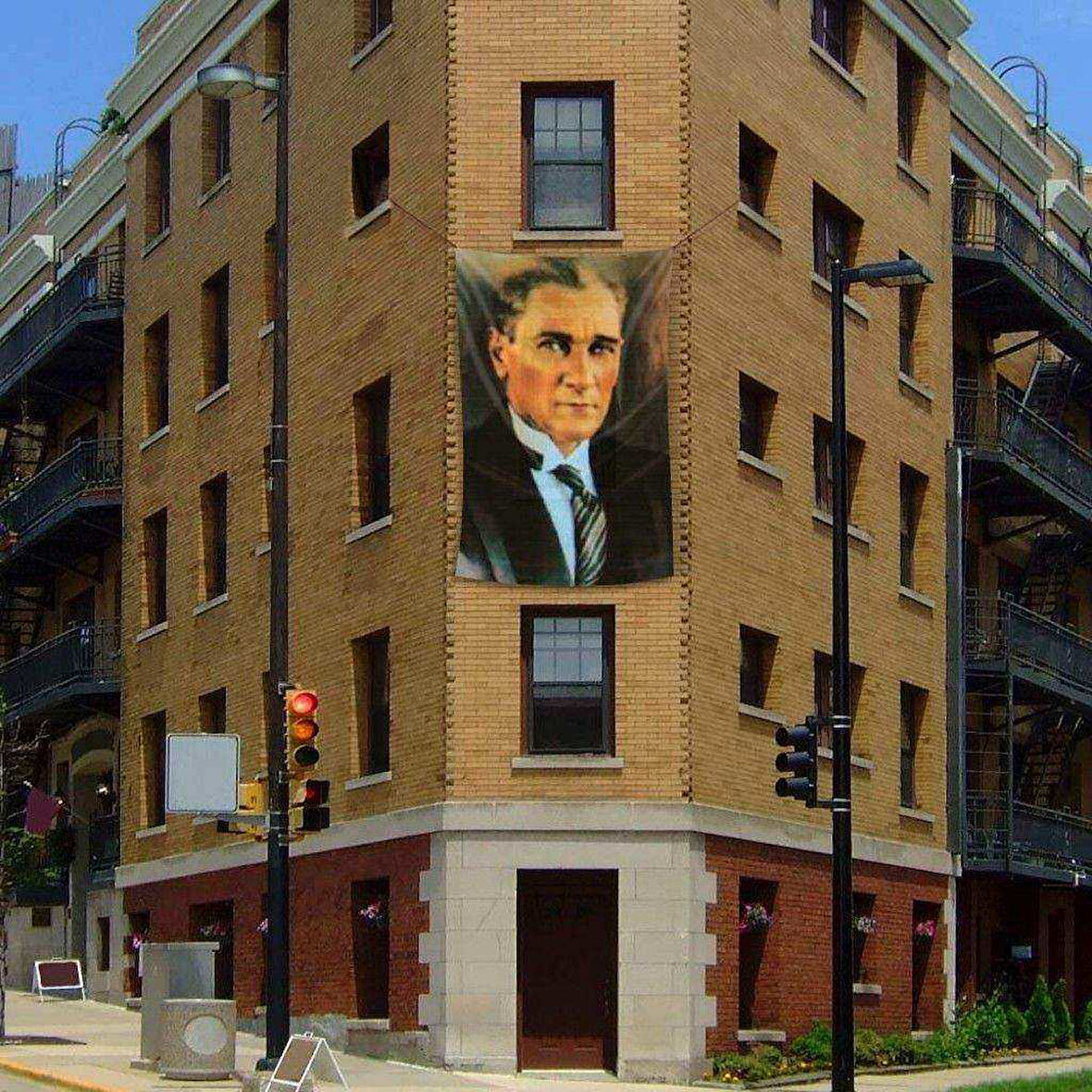 Mustafa Kemal Atatürk Sivil Portre Poster Cephe Bayrağı - 2x3 Metre