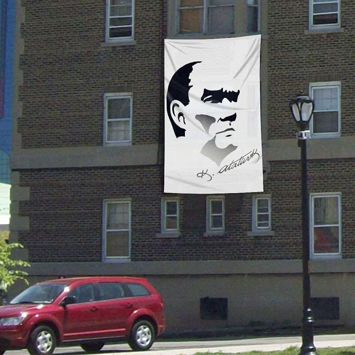 Siyah-beyaz Mustafa Kemal Atatürk Silüeti Poster Bayrak - 3x4,5metre