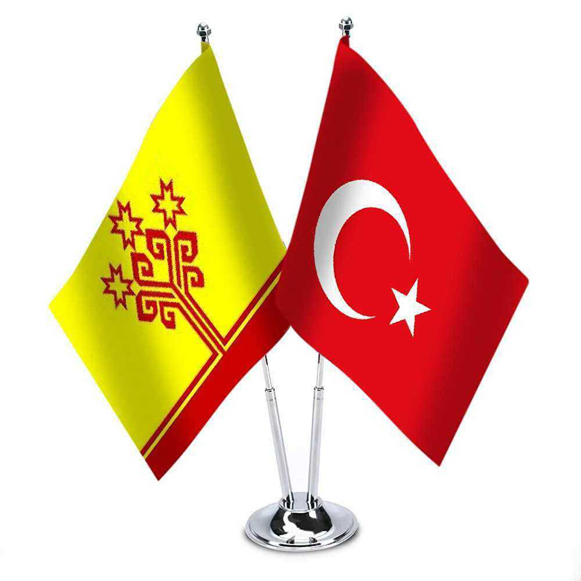 Çuvaşistan - Türkiye - İkili Saten Masa Bayrağı