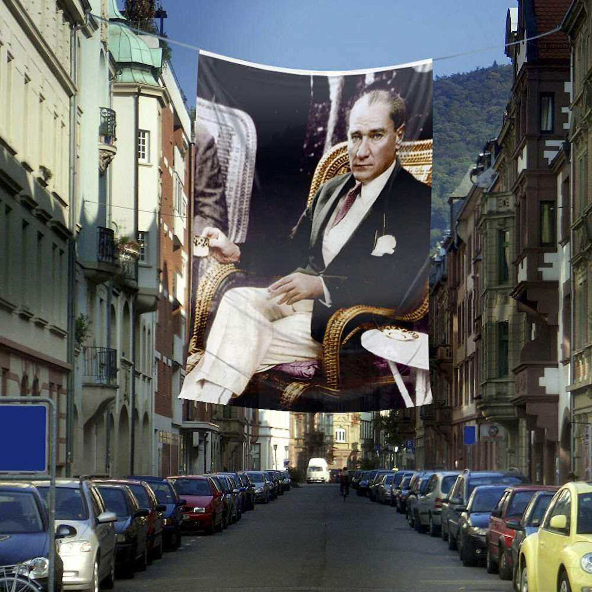 Sivil Mustafa Kemal Atatürk Poster Dış Cephe Bayrağı - 4 X 6 Metre