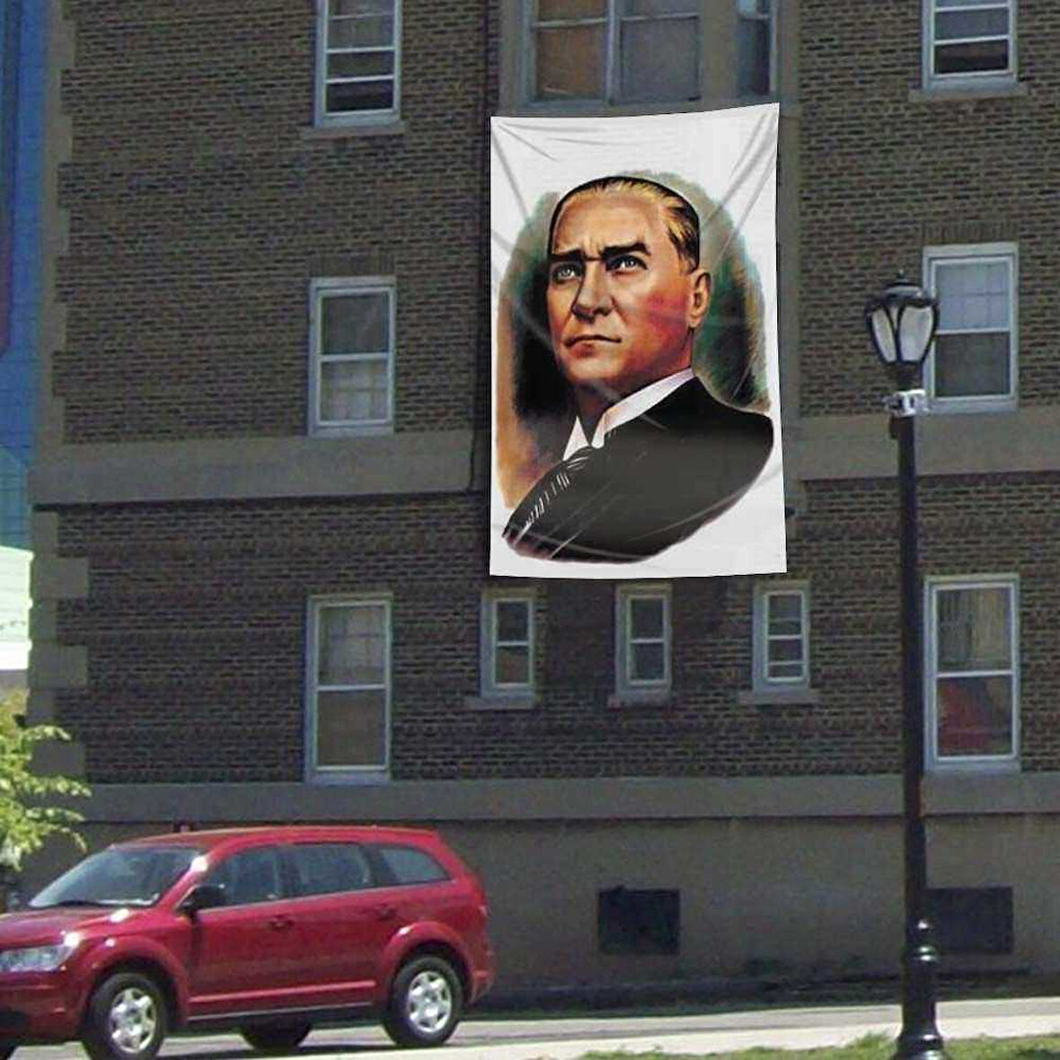 Mustafa Kemal Atatürk Portre Dış Cephe Poster Bayrağı -3x4,5 Metre