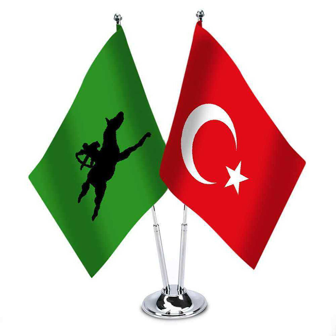 Avar İmparatorluğu Ve Türkiye - İkili Saten Masa Bayrağı