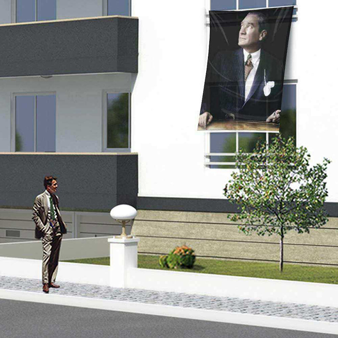 Göğe Bakan Mustafa Kemal Atatürk Cephe Poster Bayrak 150x225cm