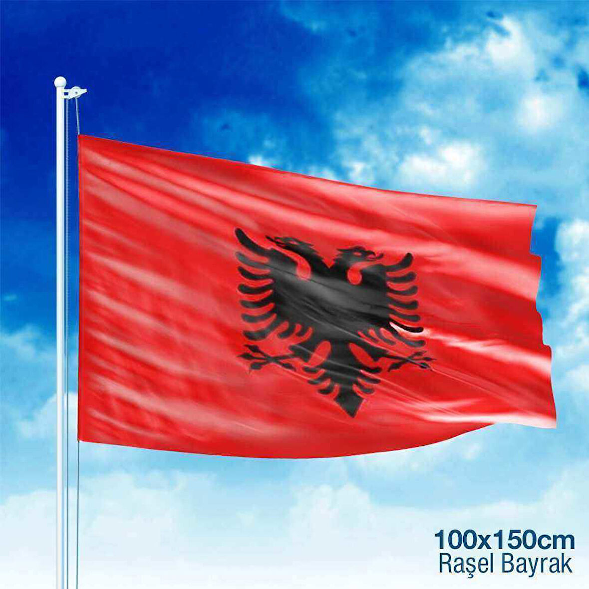 Arnavutluk Bayrağı Çift Başlı Kartal - Bayrak - 100x150 Cm (1 Metre X 1,5 Metre)