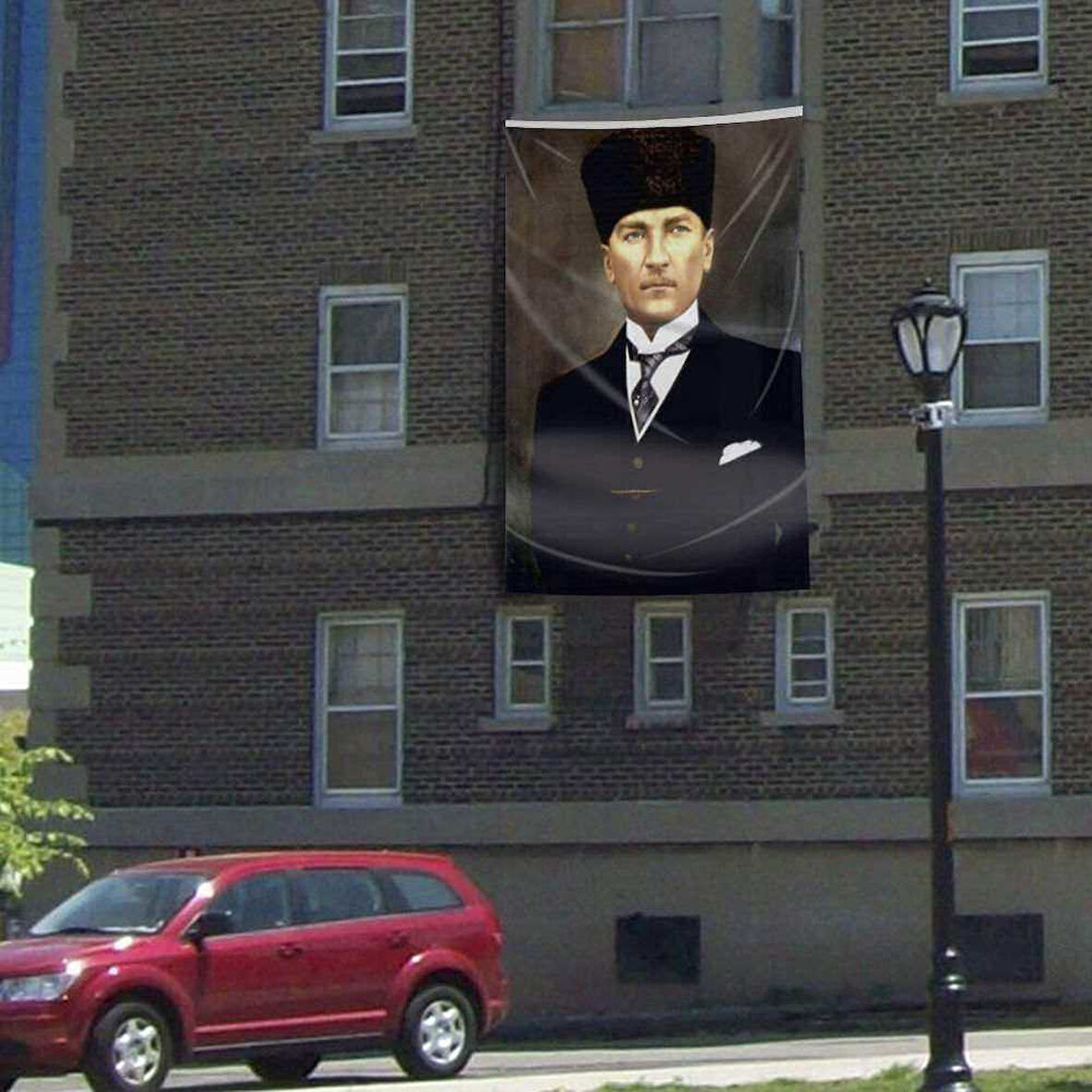 Kalpaklı Gazi Mustafa Kemal Atatürk Poster Dış Cephe Bayrağı-3x4,5metre