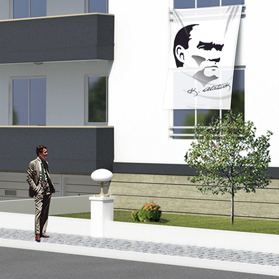 Gazi Mustafa Kemal Atatürk Silüeti - K, Atatürk İmzalı Poster Bayrağı Ata27