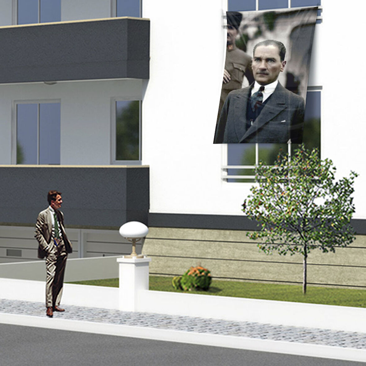 Sivil Mustafa Kemal Atatürk Poster Cephe Bayrağı Ata38