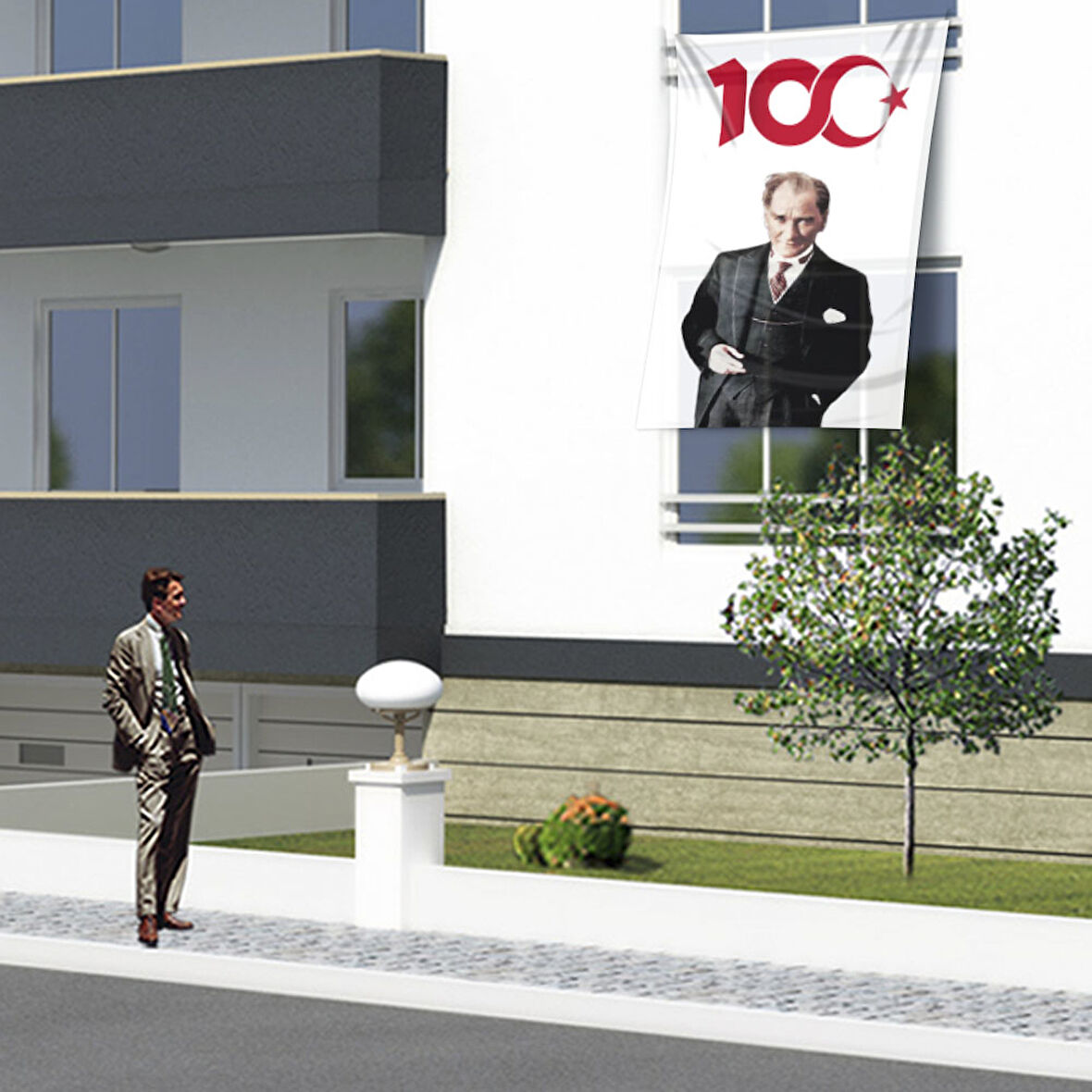 Mustafa Kemal Atatürk Ve Cumhuriyet Yüzüncü Yıl Logolu Bayrak Poster Ata49