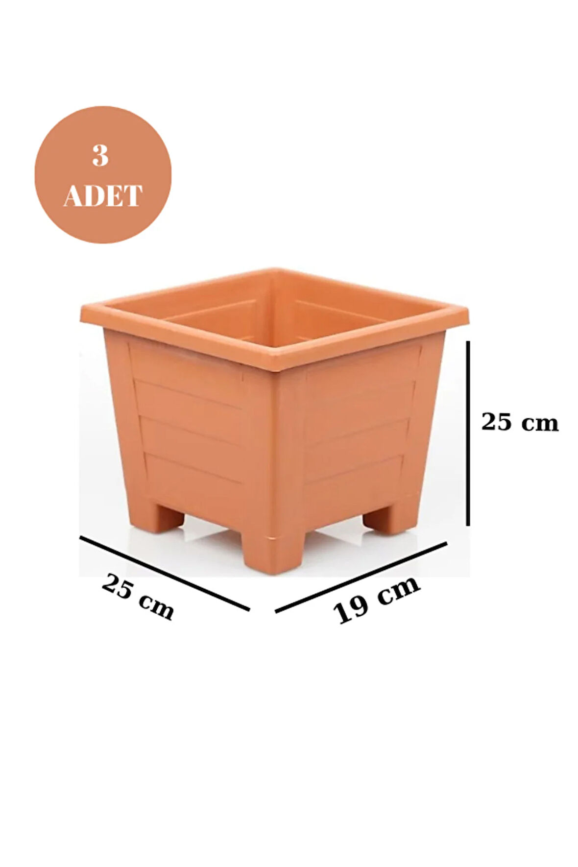 Balkon Saksı Bahçe Saksısı Küçük Boy Kare Saksı 7 Litre 3 Adet 19x25x25