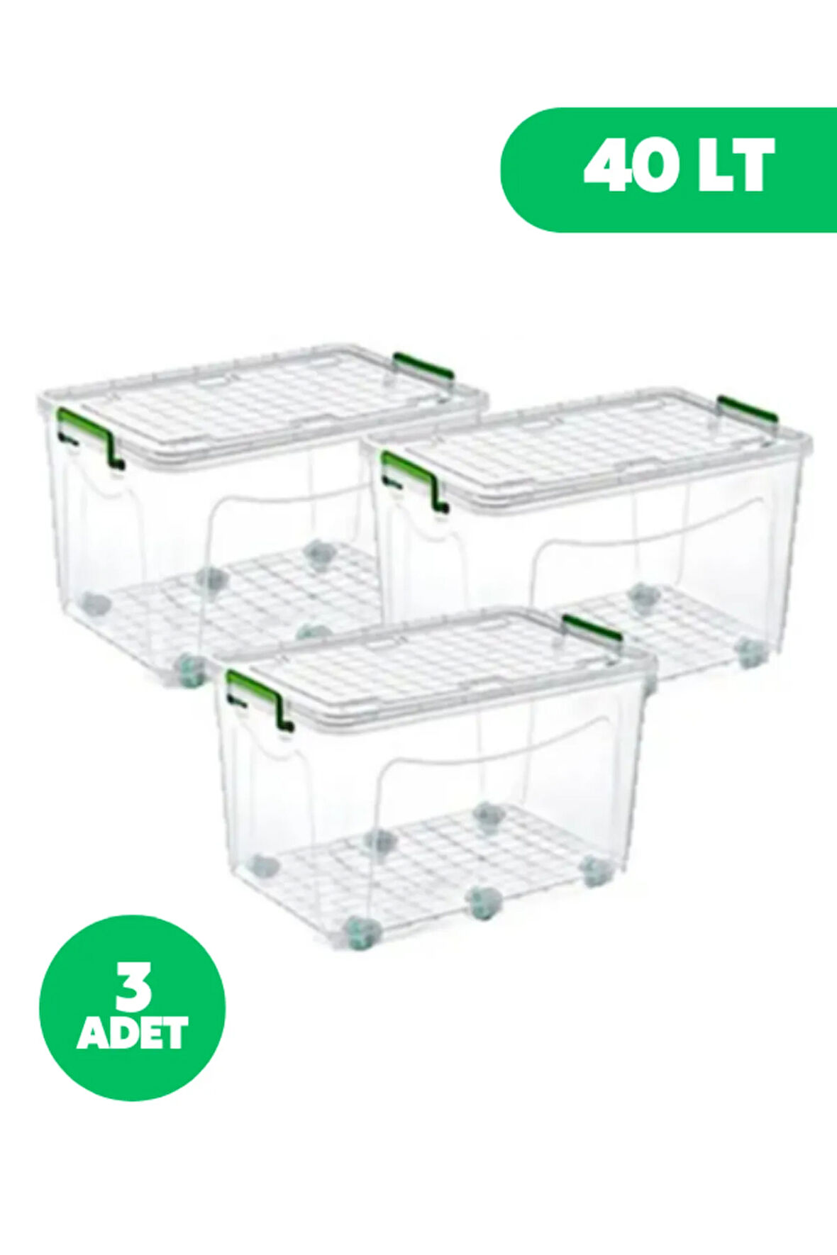 Tekerlekli Kilitli Saklama Kutusu 40 Litre 3 Adet Tekerlekli Saklama Kabı