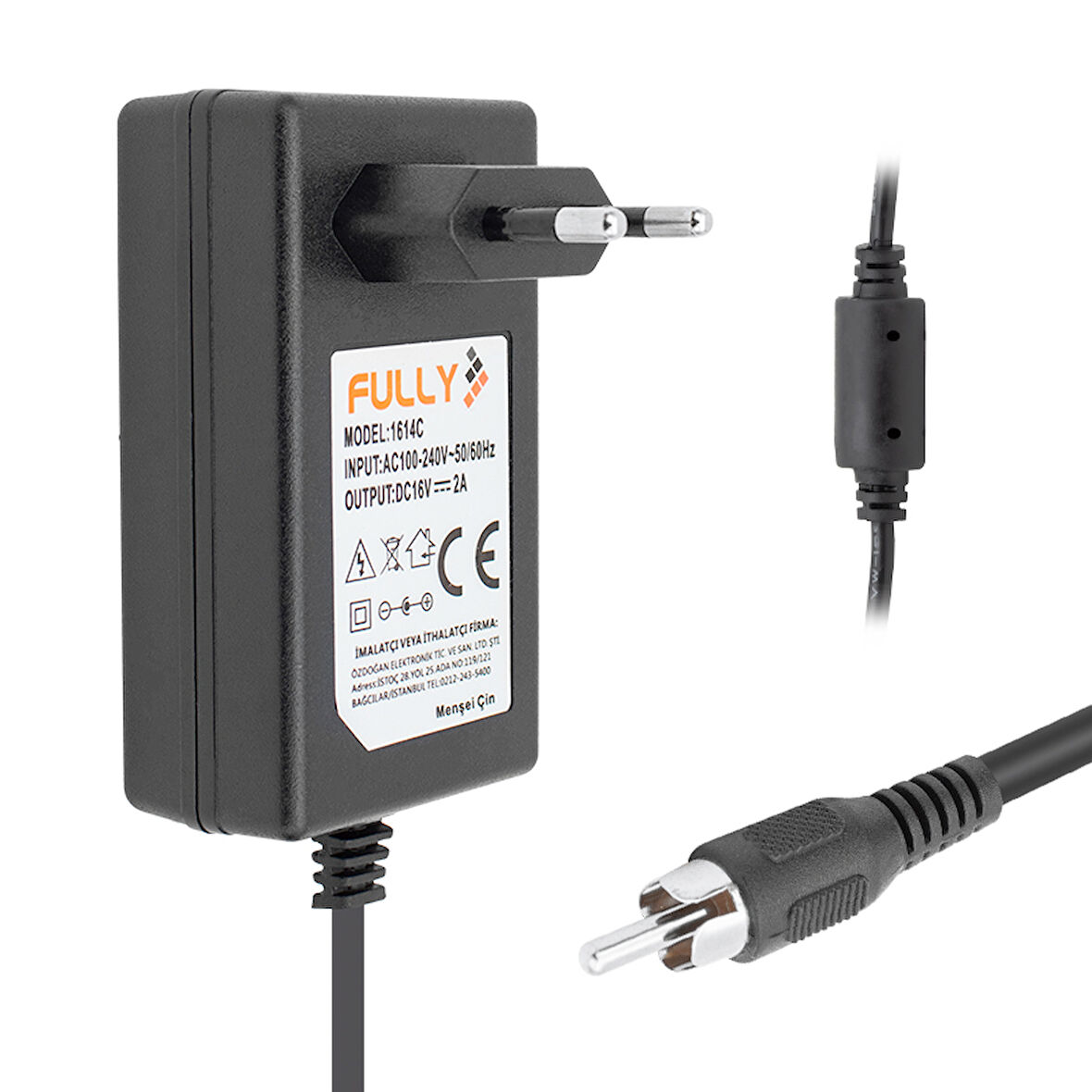 Ayt Fully O-1614C 16 Volt 2 Amper TOS RCA Uçlu Santral Adaptörü Uydu Santrali İçin Adaptör