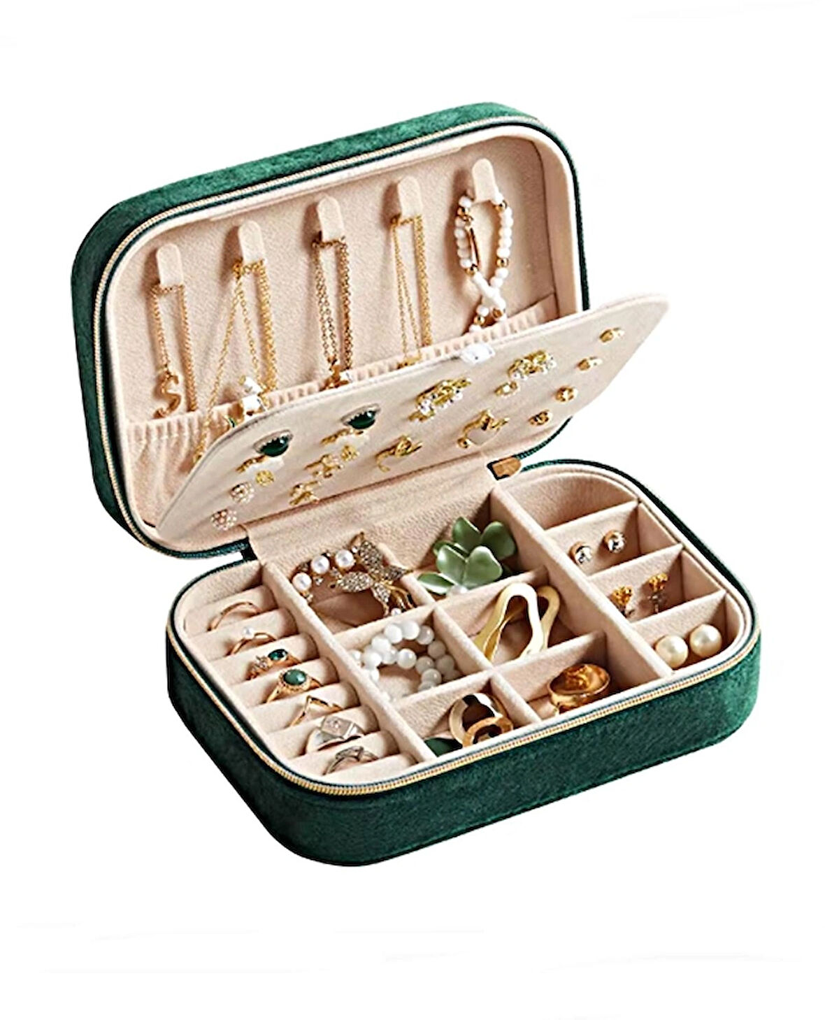 GMN-1 Seyahatleriniz için Kadife Kaplı Fermuarlı Mücevher Kutusu, Taşınabilir Takı Düzenleyicisi , Organizeri
