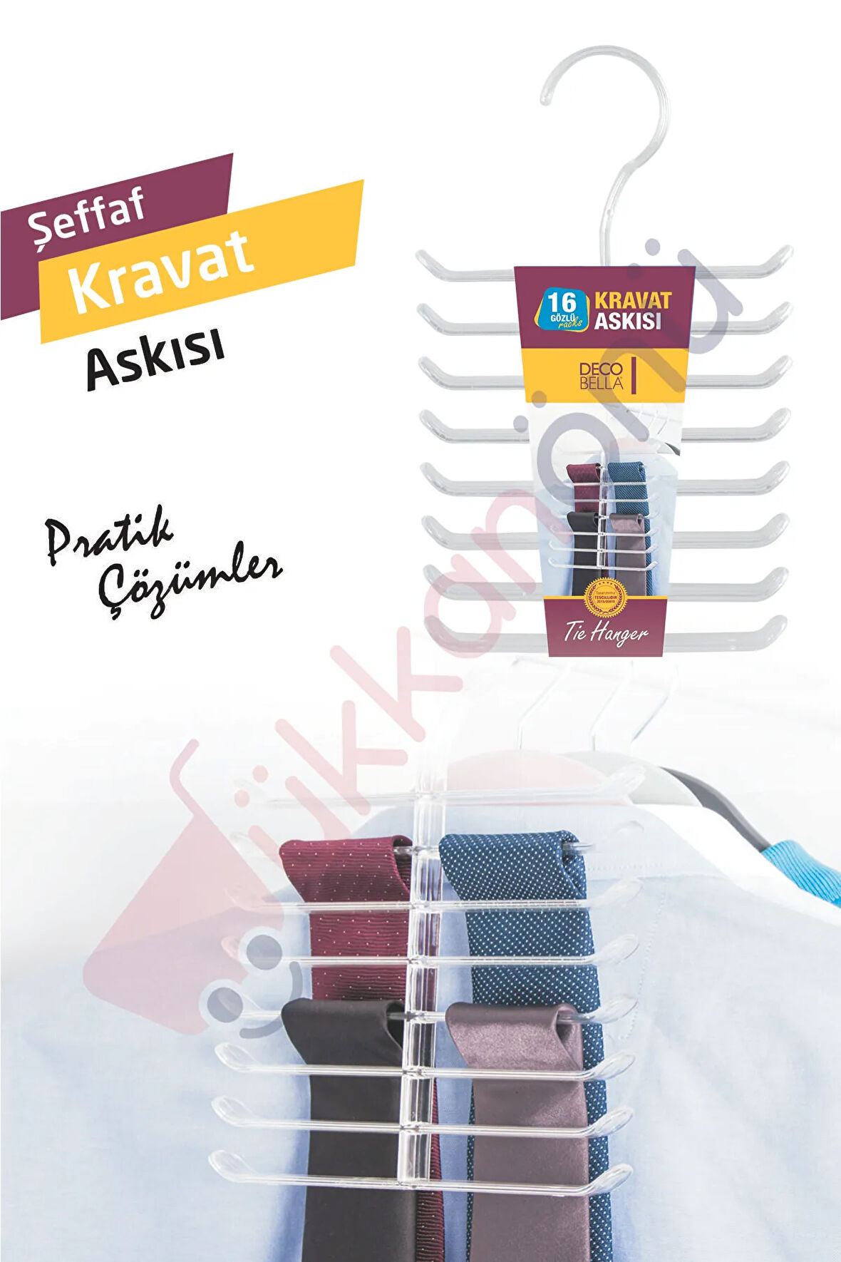 Şeffaf Kravat Askısı 16 Gözlü Kravat Düzenleyici