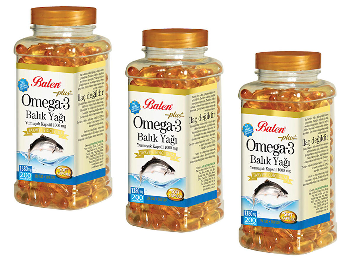 3 Adet BALEN Omega 3 Balık Yağı 1380 Mg 200 Kapsül