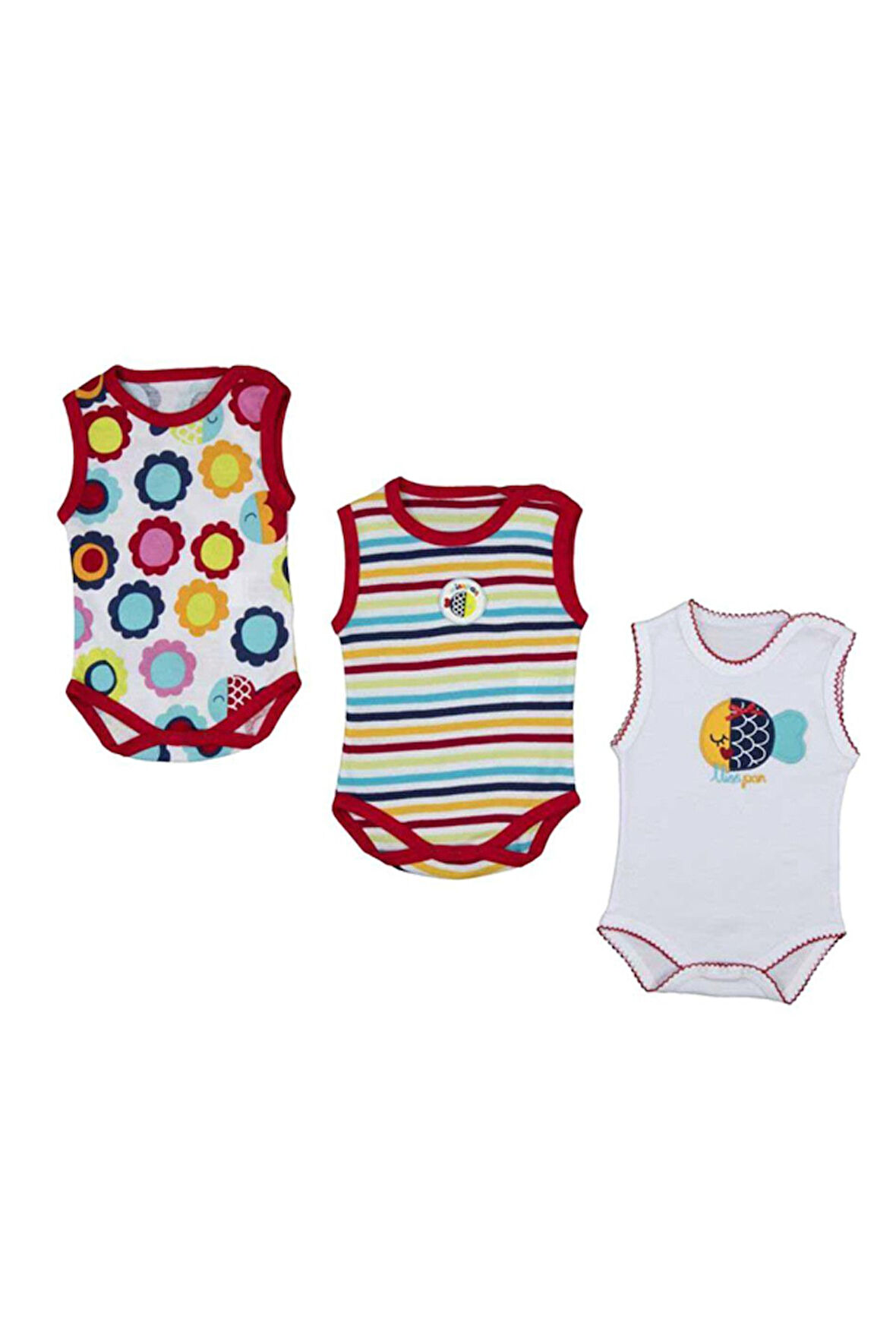 1739 Mrs.Fish 3'Lü Atlet Body Kırmızı 6-9 Ay