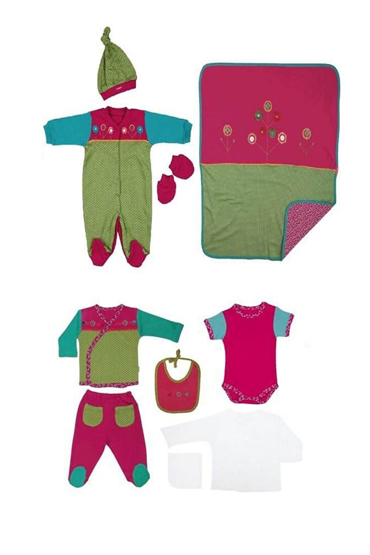 2032 Yenidoğan Kız Bebek Çiçek Desenli 10'lu Hastane Çıkışı