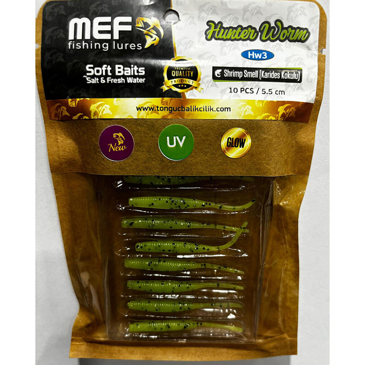 Mef Hunter Worm 5.5cm 10 Adet LRF Silikonu HW3 Green Light UV Glow