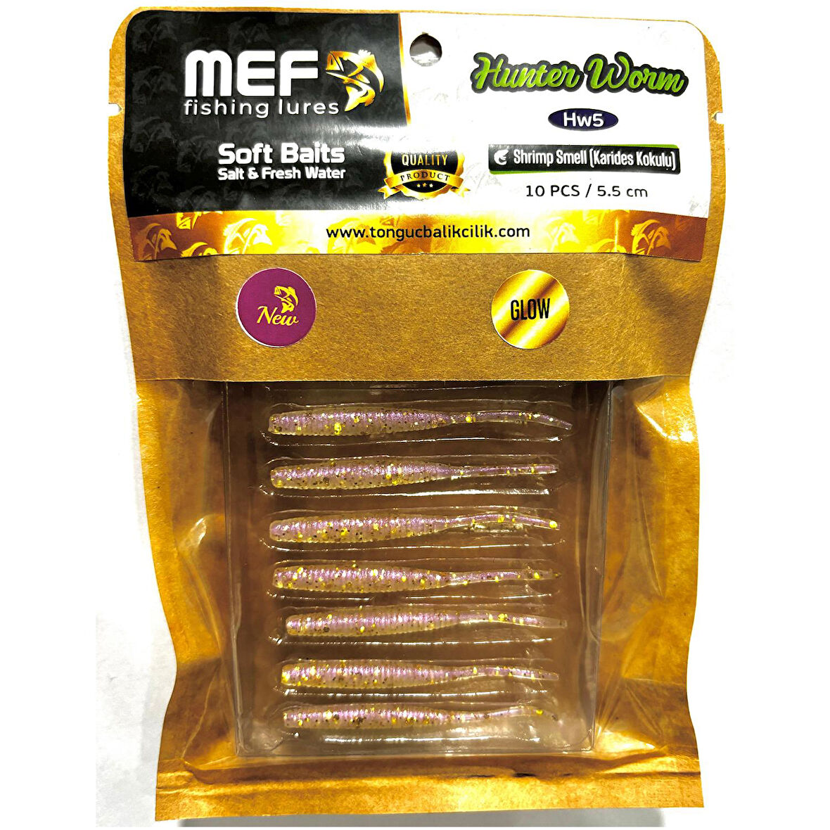 Mef Hunter Worm 5.5cm 10 Adet LRF Silikonu HW5 Şeffaf Simli Glow