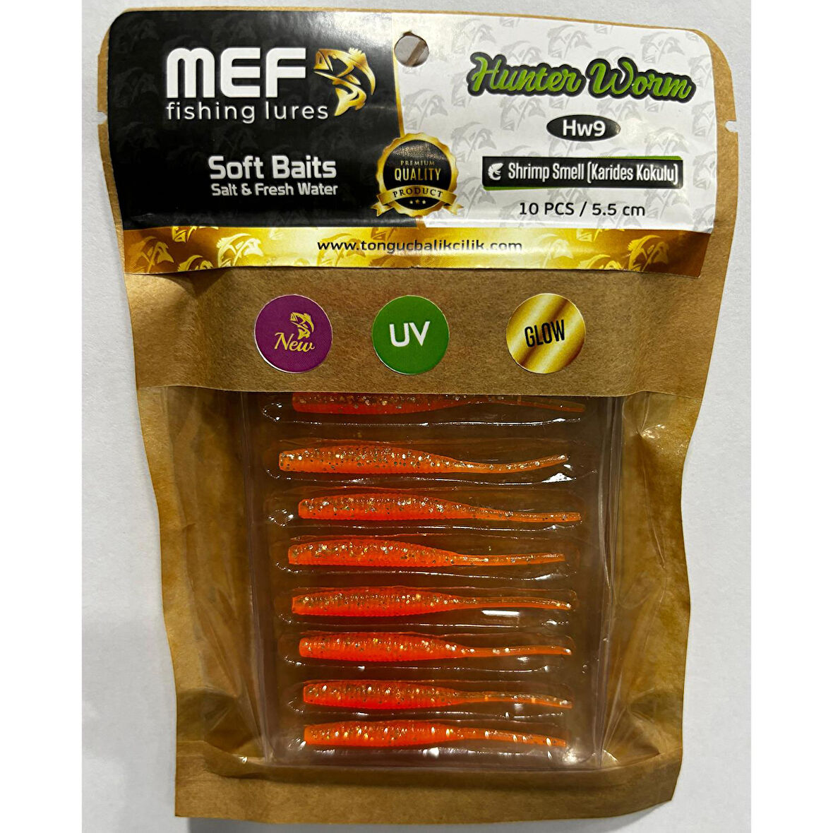 Mef Hunter Worm 5.5cm 10 Adet LRF Silikonu HW89 Orange UV Glow