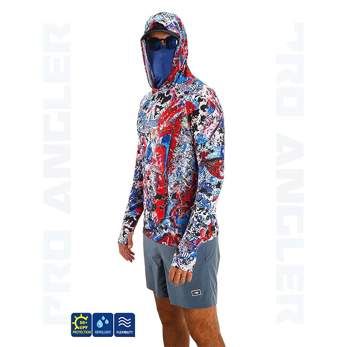 Fujin Pro Angler S24 Buff&Hoodie Makai Blue Red Sweatshirt XX Large