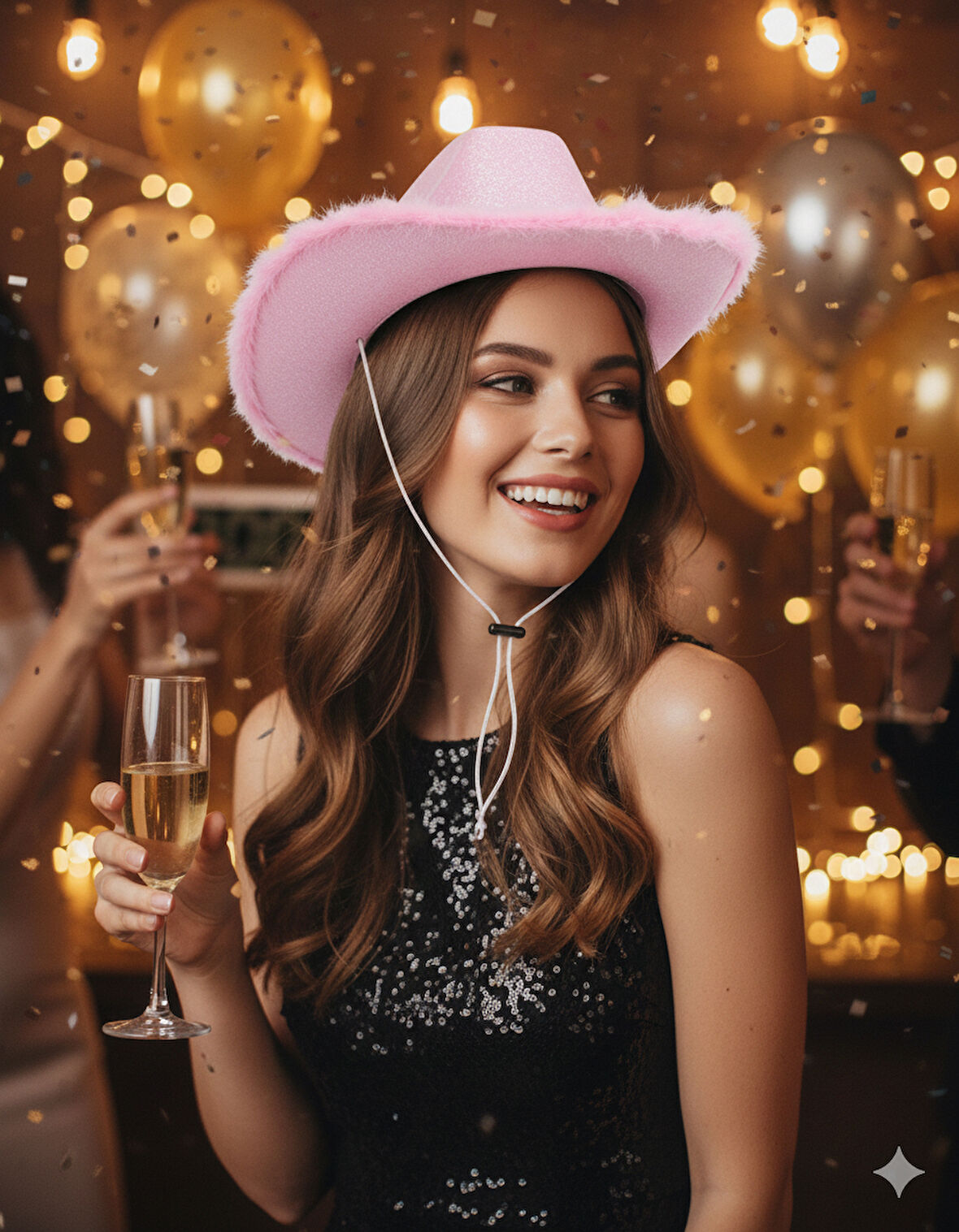 56 cm Baş Çevresi Pembe Simli Tüylü Kovboy Şerif Şapkası – Parti ve Yılbaşı Şapkası