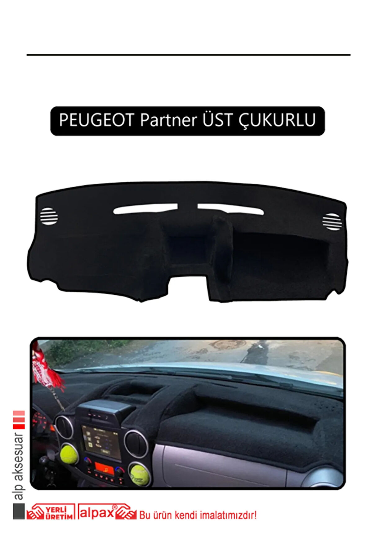 Peugeot Partner Ekranlı Torpido Koruma  Halısı -  Siyah Kenar