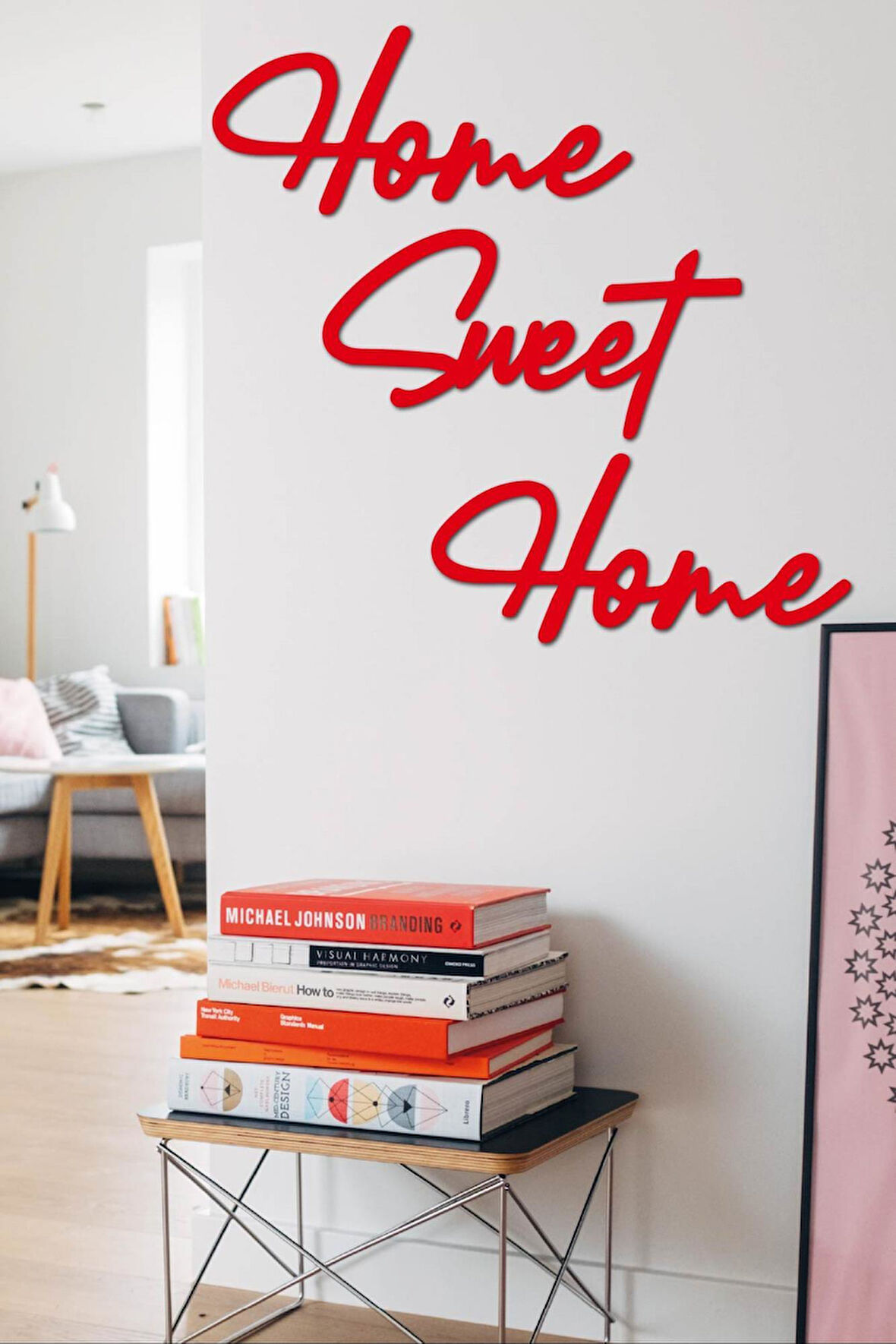 Kırmızı Home Sweet Home Yazısı Duvar Tablosu Ahşap  Dekoratif Obje