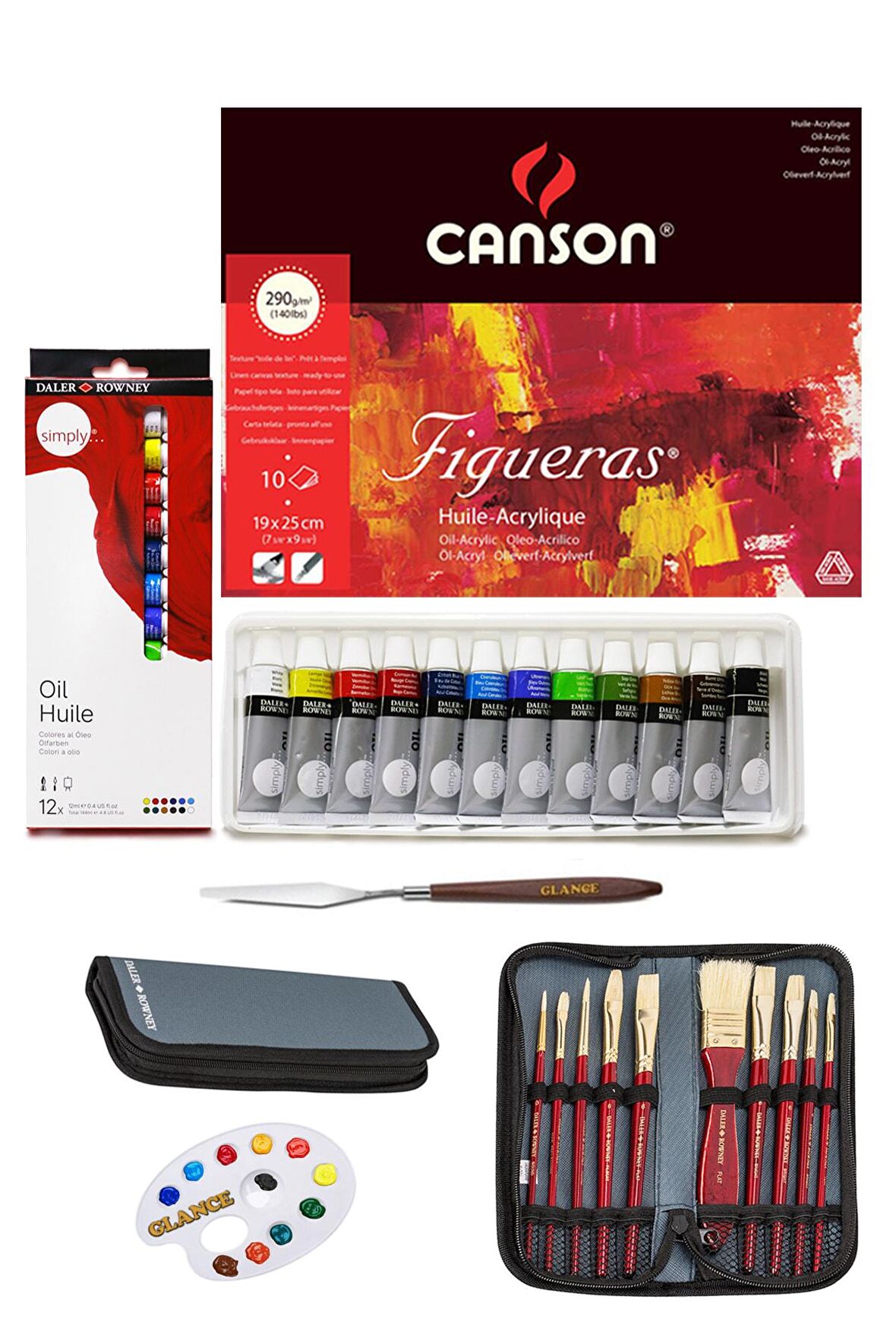 Canson Figueras 19x25cm Blok 290gr 10 Yp Daler Rowney Simply Çantalı Fırça Seti Yağlı Boya Gereçleri