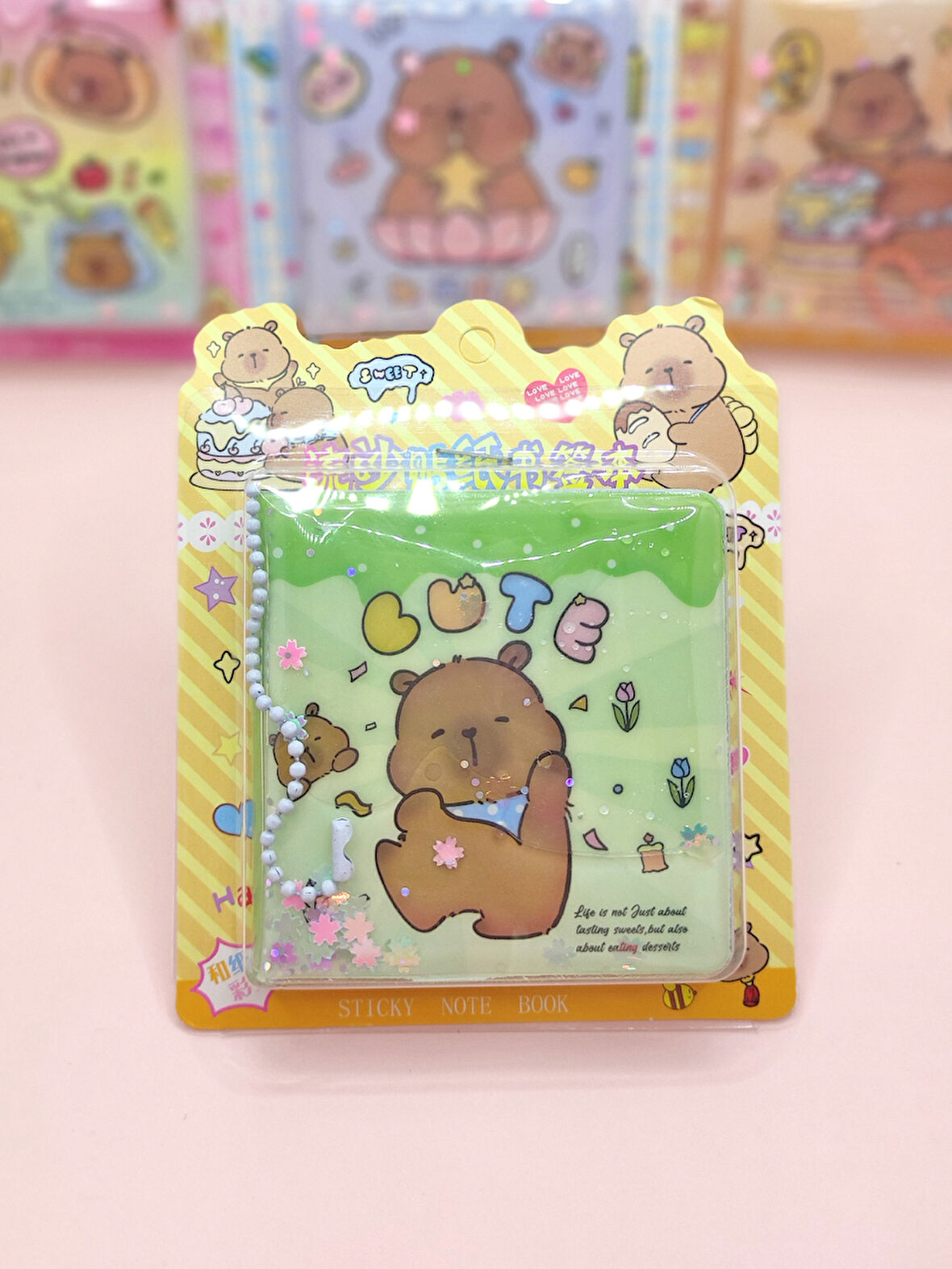 Capybara Sulu Pullu Anahtarlıklı Stickerlı Kapibara Not Defteri (7,5x7,5 cm) - Cute