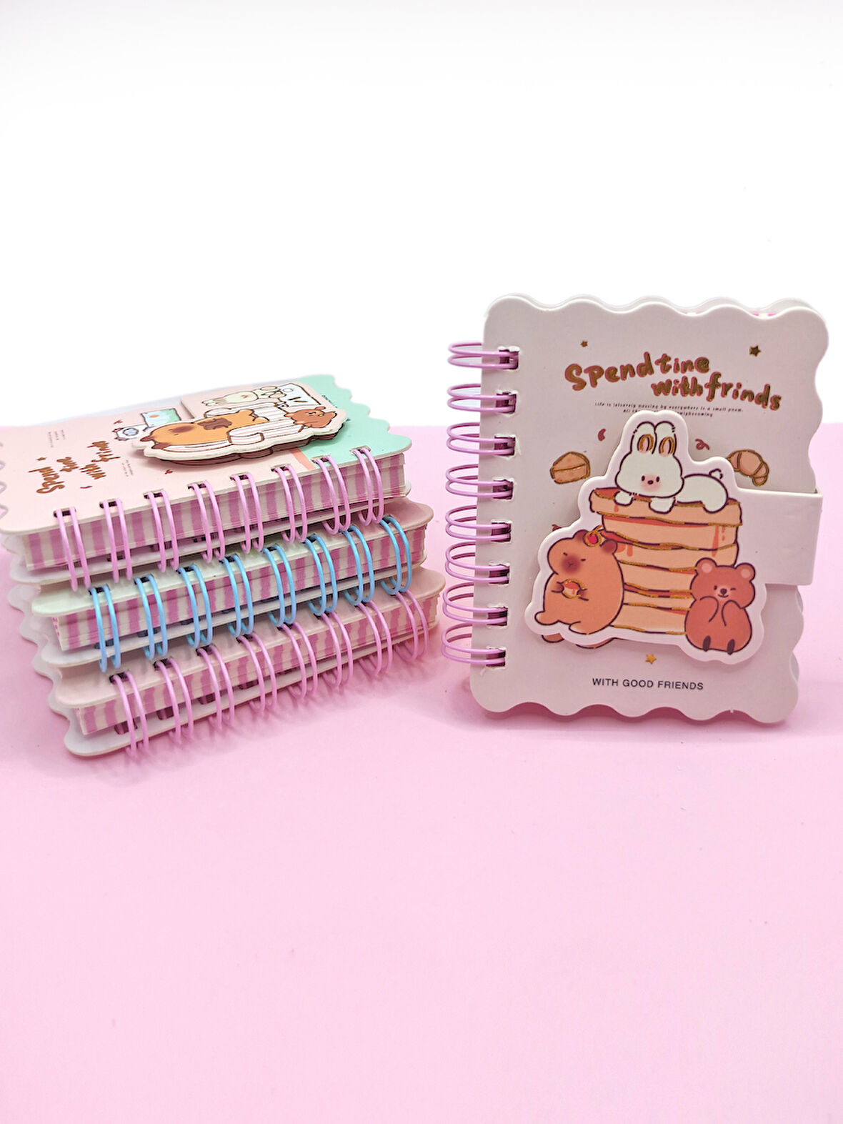 Capybara Tavşan Ayı Cırtlı Cep Boy Mini Not Defteri (7x8 cm) - Beyaz