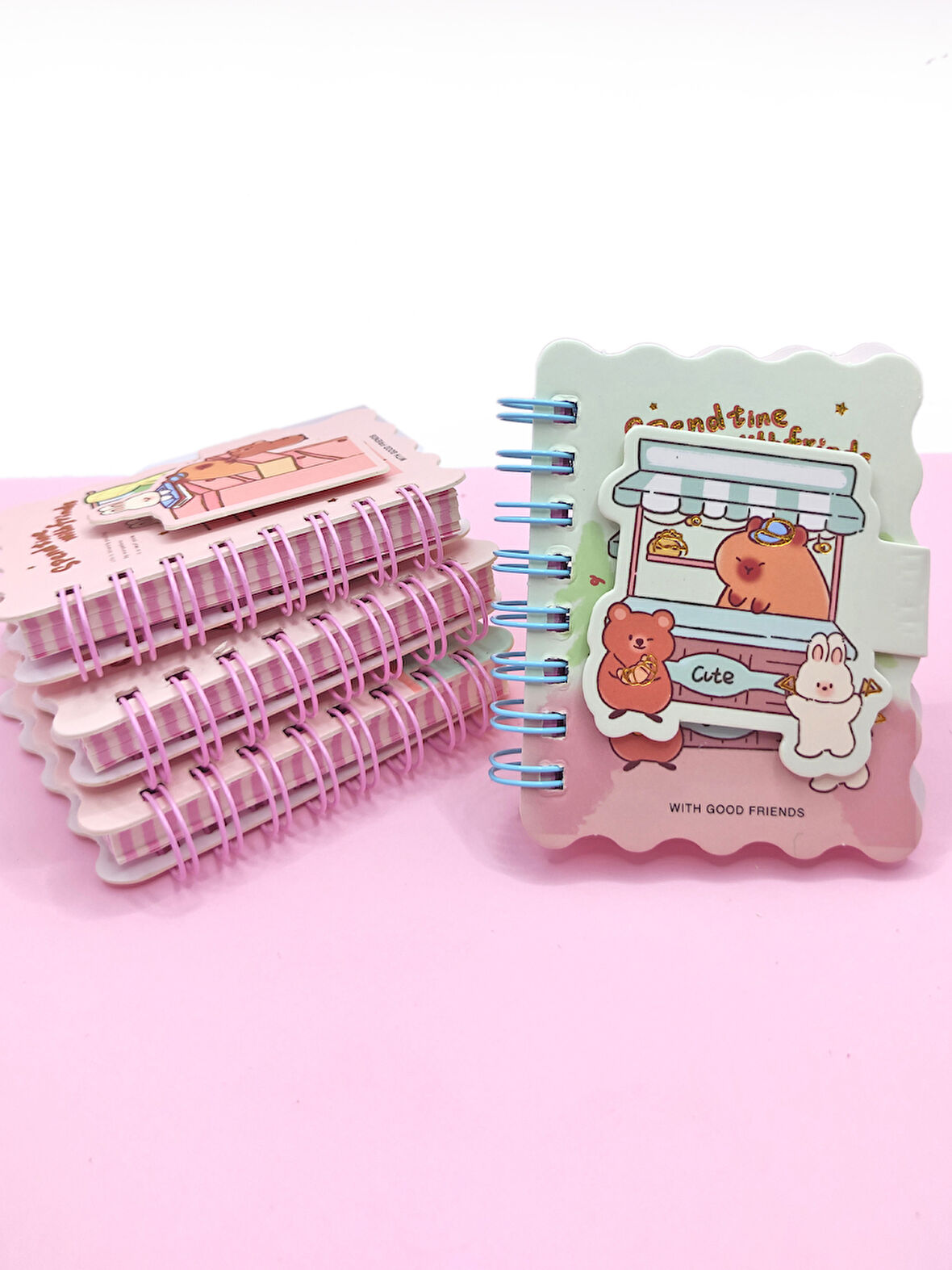 Capybara Tavşan Ayı Cırtlı Cep Boy Mini Not Defteri (7x8 cm) -Mavi