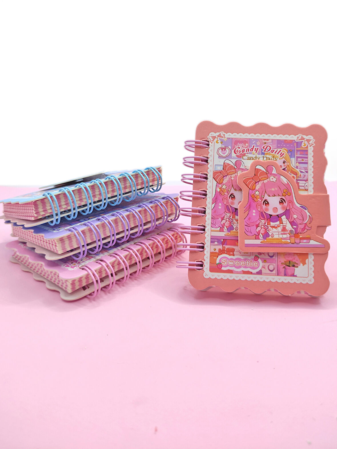 Candy Sevimli Kız Cırtlı Cep Boy Mini Not Defteri (7x8 cm) - Nude (Pudra)