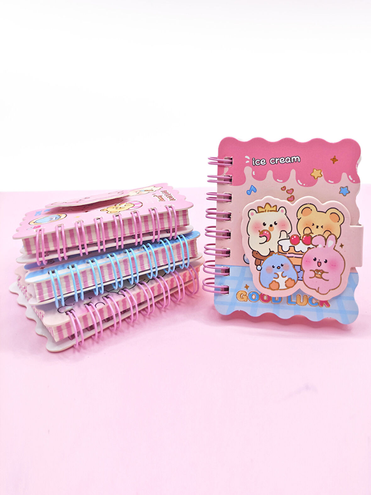 Sevimli Hayvanlar Cırtlı Cep Boy Mini Not Defteri (7x8 cm) - Pasta