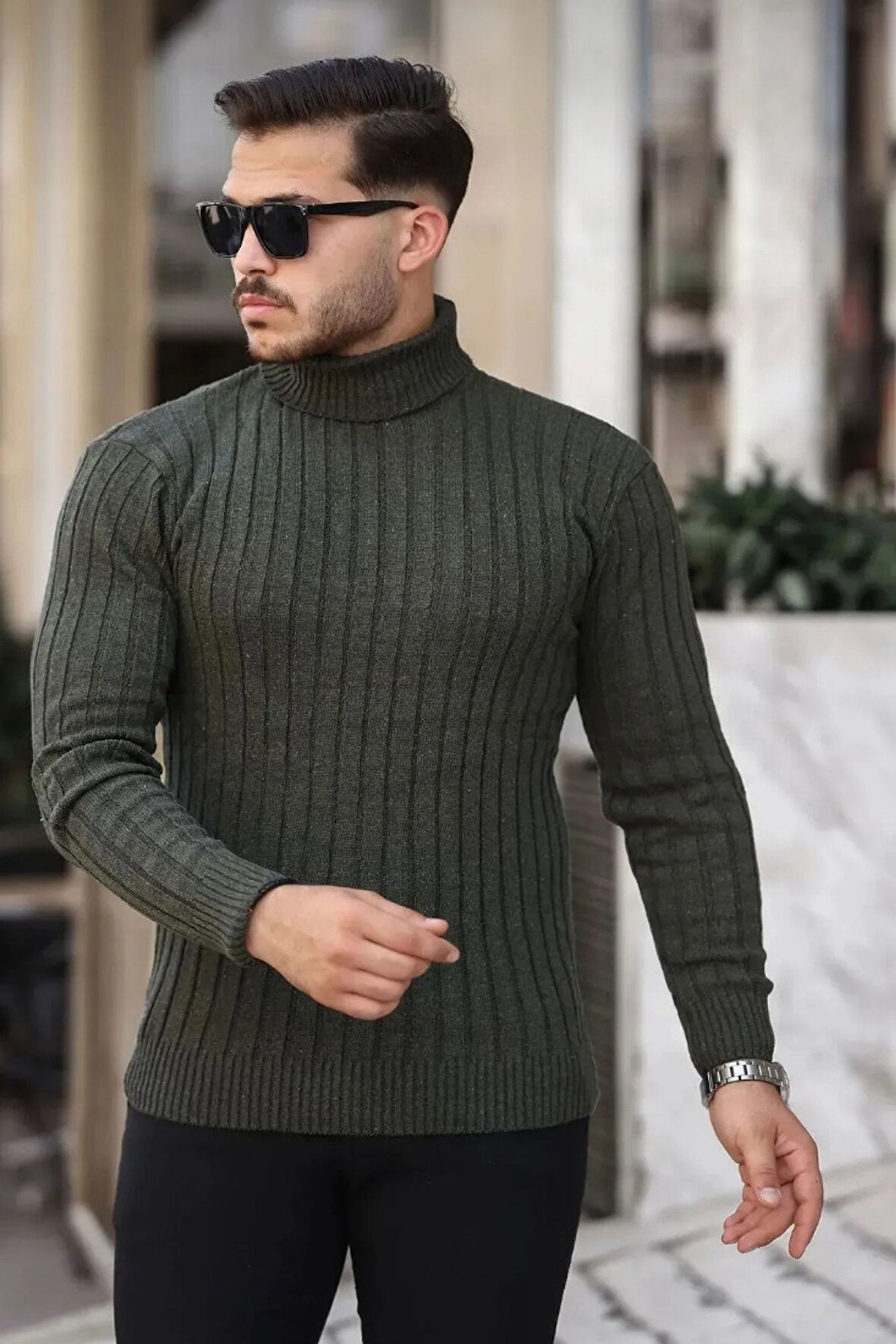 •	Erkek Kazak Balıkçı Yaka Boğazlı Slim Fit Örgü Erkek Triko Kazak  