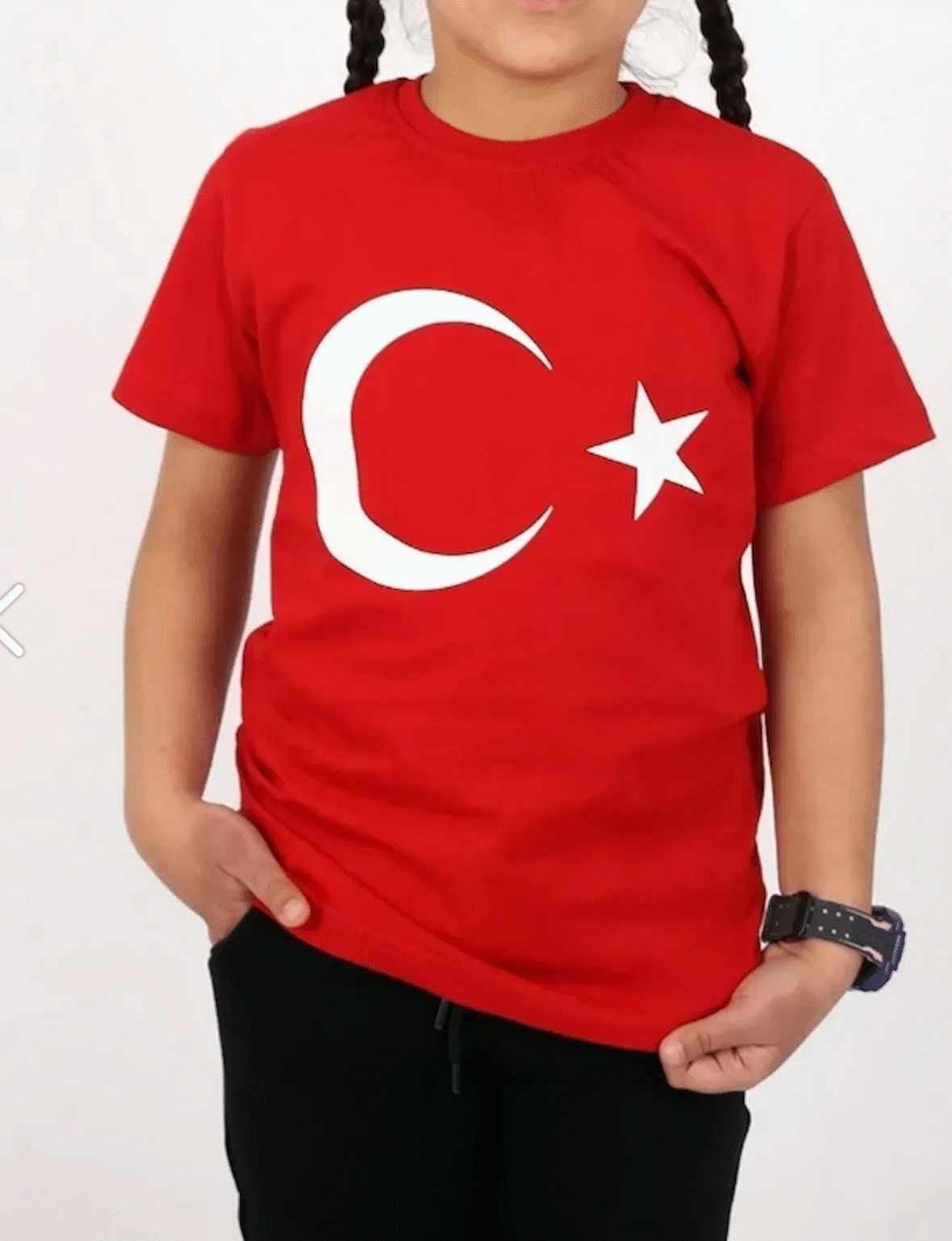 Türk Bayraklı Tişört Pamuklu Kırmızı Çocuk T-shirt- 8 yaş