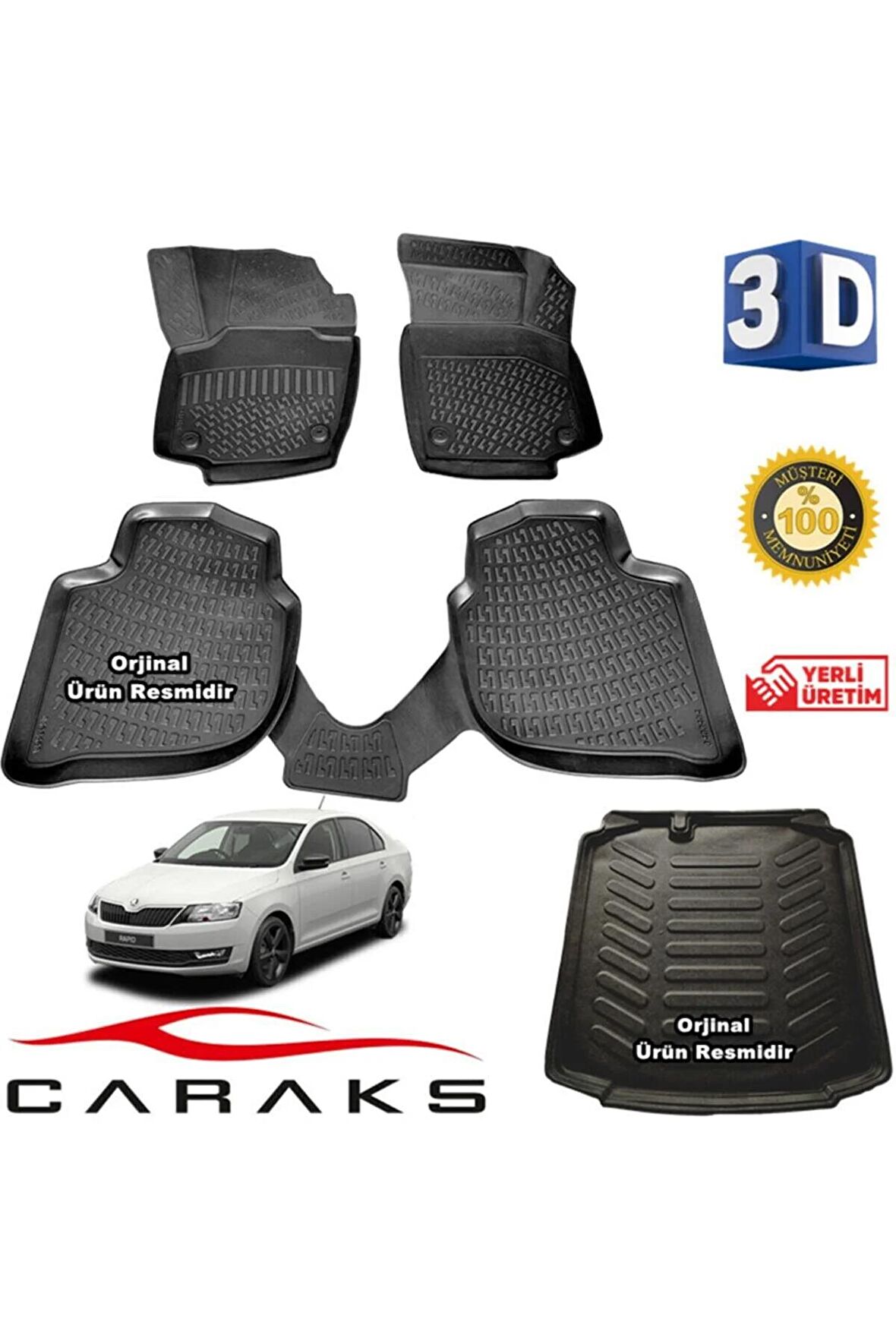 Skoda Rapid 3d Havuzlu Paspas + 3d Bagaj Havuzu 2013-2020 Arası Marka