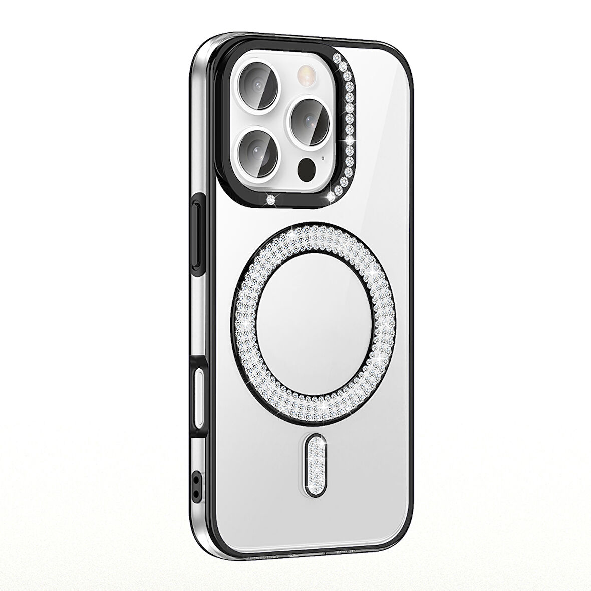 iPhone 16 Pro Max Kılıf Pırlanta Taş Tasarımlı Magsafe Şarj Özellikli Karetta Silikon Kapak