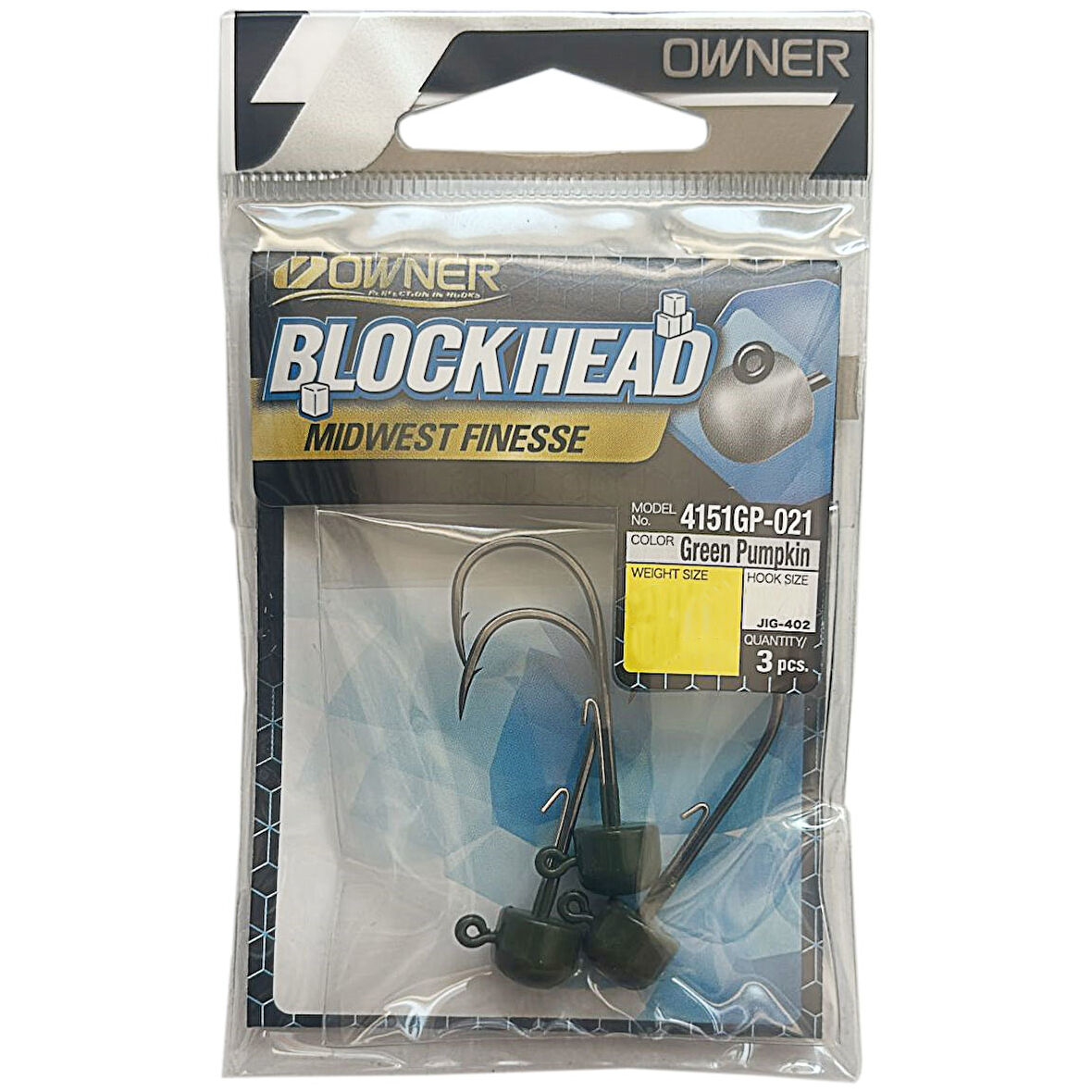 Owner 4151GP Block Green Pumpkin Jig Head  3/16oz (5.3gr) - 1 no - 3 Adet 