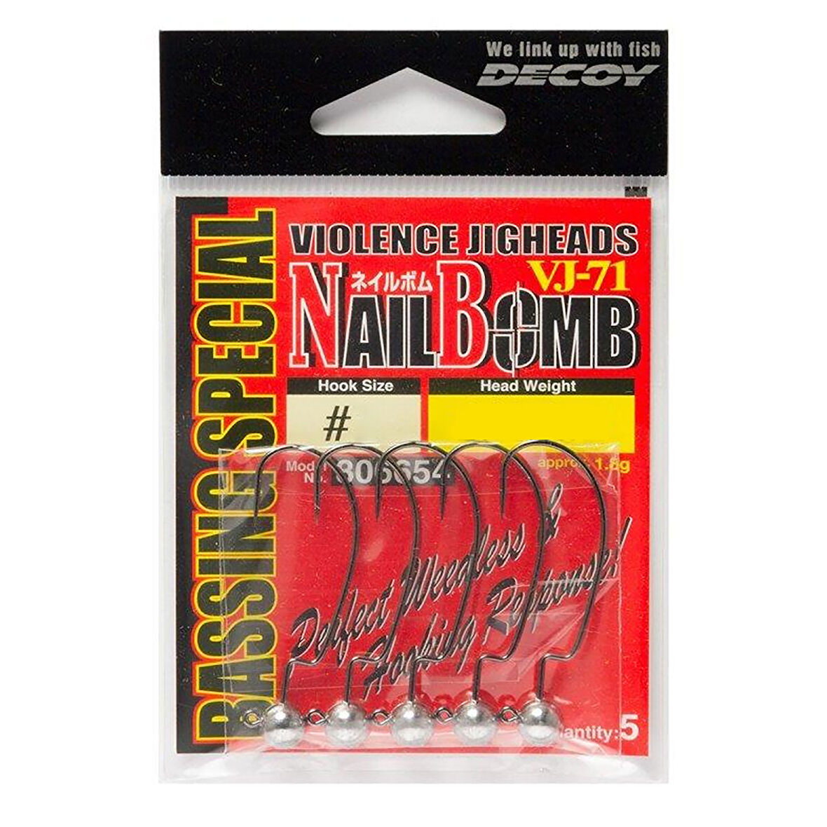 Decoy VJ-71 Nail Bomb 5 Adet Jig Head 1 no 0.9 gr