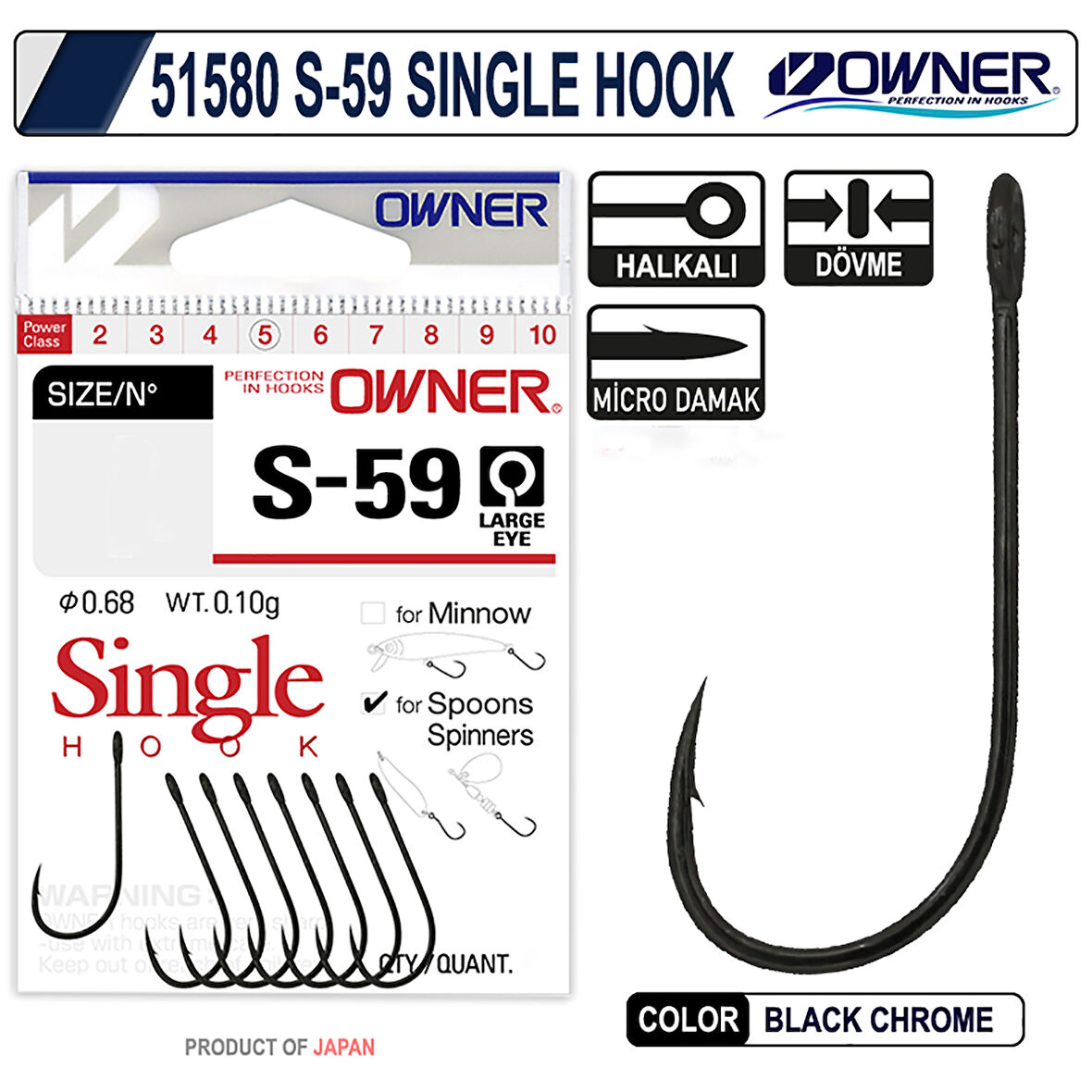 Owner 51580 S-59 Black Chrome Tekli Olta İğnesi 6 no 8 Adet