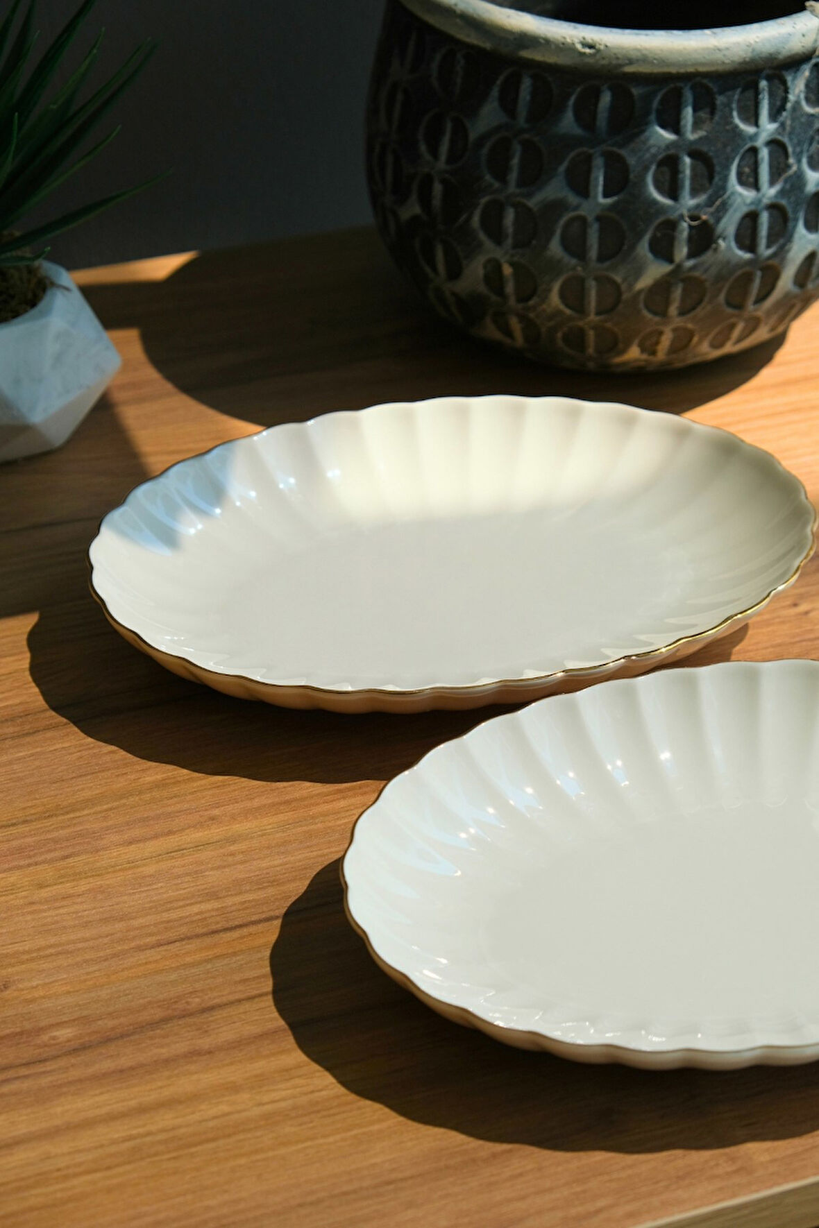 Kütahya Porselen Bone Luz Altın File Kayık Tabak 27x19cm BNLZF28KY20 2 li