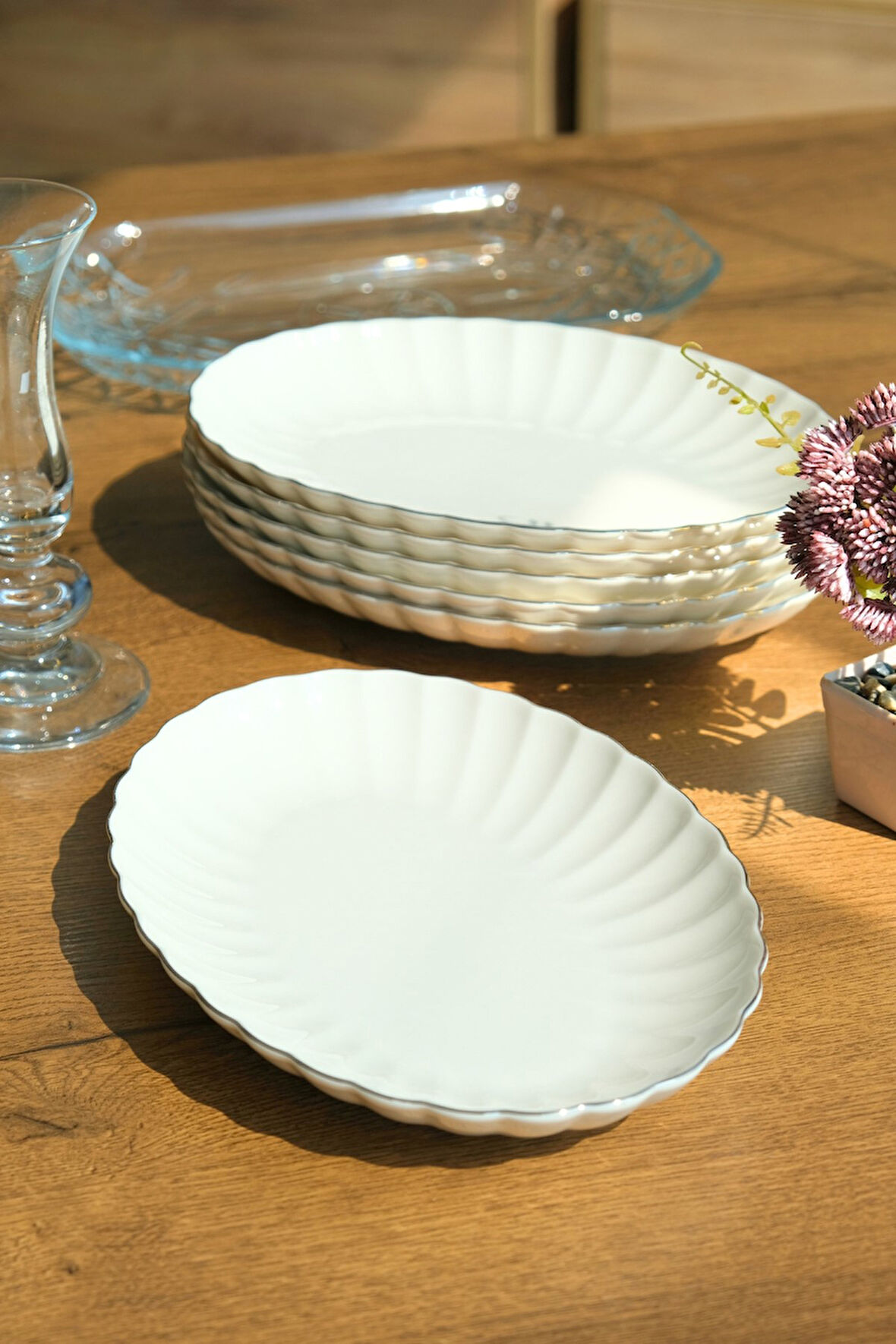 Kütahya Porselen Bone Luz Platin File Kayık Tabak 24x17cm BNLZF24KY220 6 lı