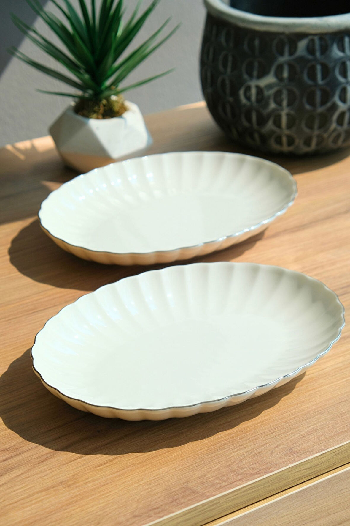 Kütahya Porselen Bone Luz Platin File Kayık Tabak 27x19cm BNLZF28KY220 2 li