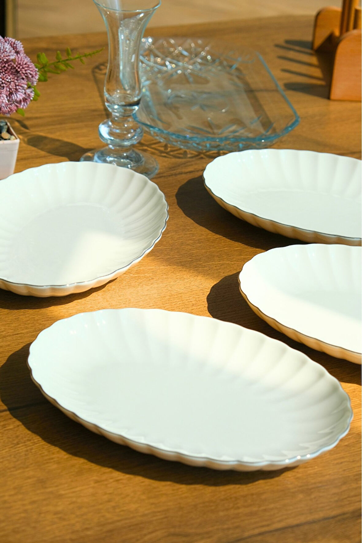 Kütahya Porselen Bone Luz Platin File Kayık Tabak 27x19cm BNLZF28KY220 4 lü