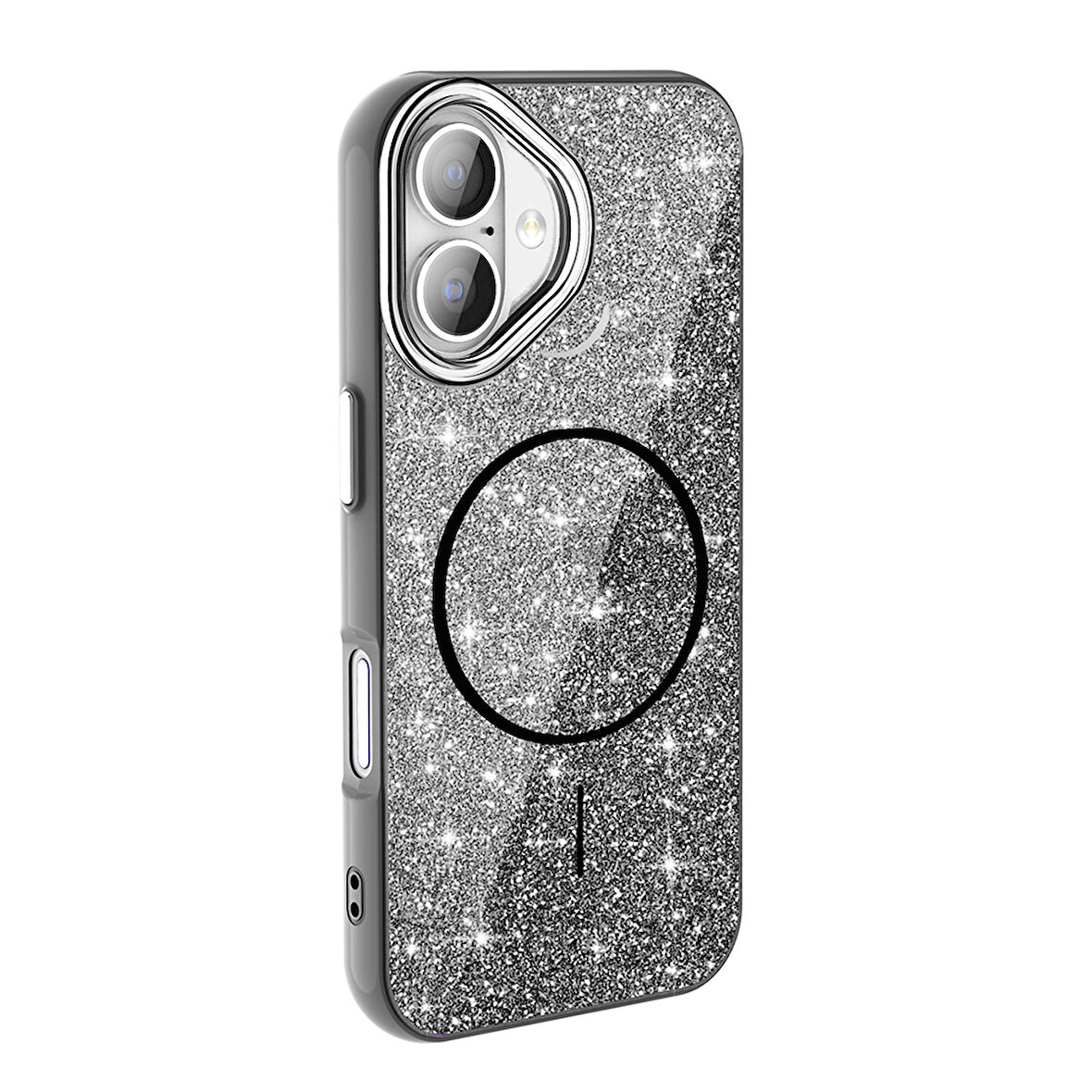 iPhone 16 Plus Kılıf Magsafe Şarj Özellikli Parlayan Simli Okso Kapak