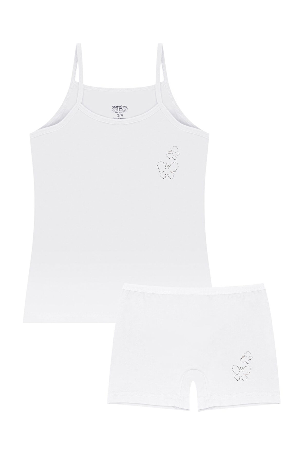 Öts Kız Çocuk Atlet Boxer Likralı Taş Baskılı Beyaz Kedi (%96 Pamuk - %4 Elastan)