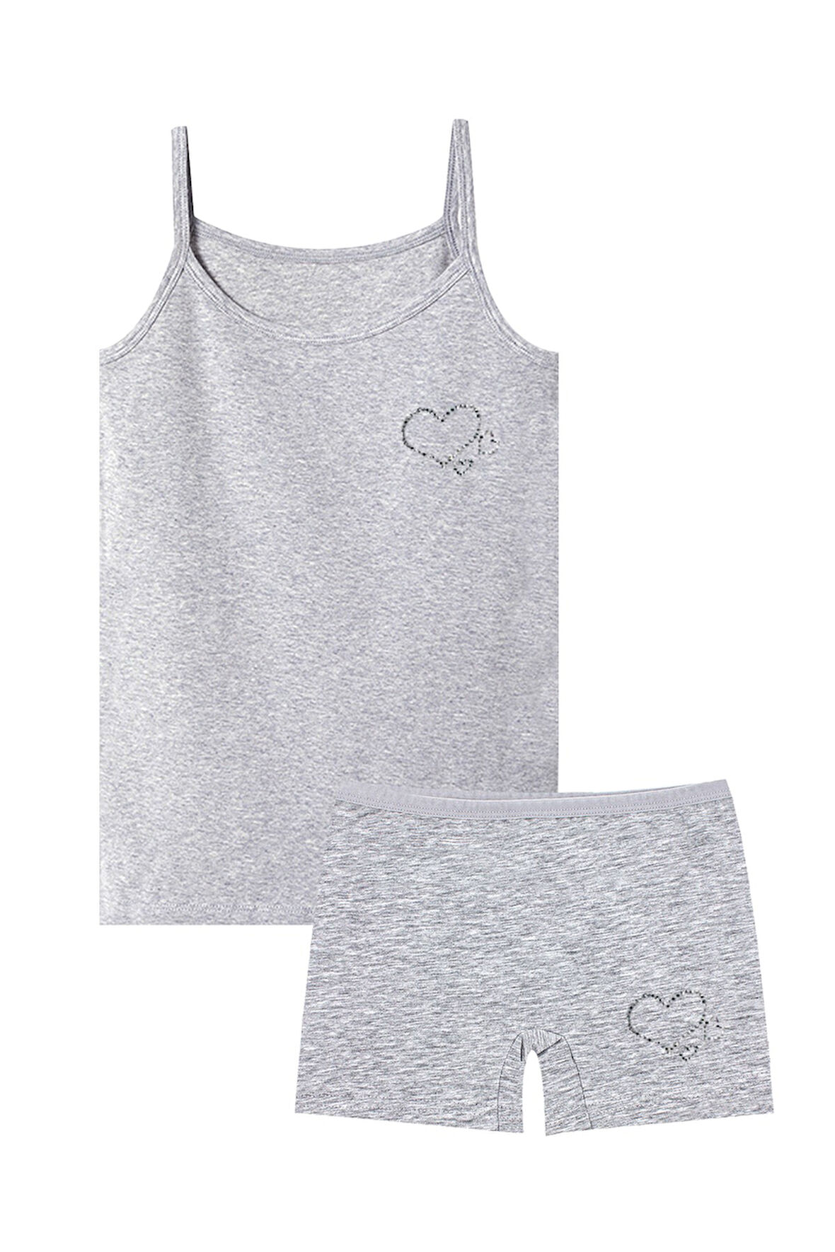 Öts Kız Çocuk Atlet Boxer Likralı Taş Baskılı Gri Kedi (%96 Pamuk - %4 Elastan)