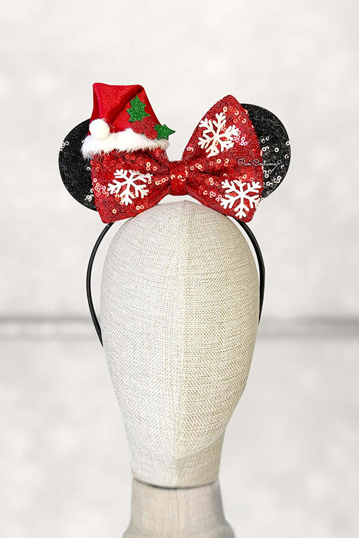Kız Çocuk Noel Şapkalı Minnie Mouse Taç Kırmızı