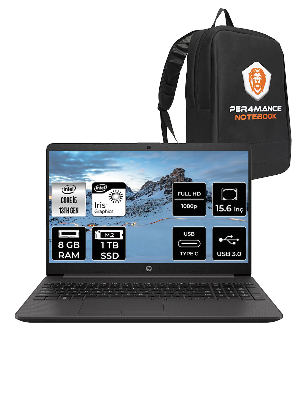 HP 250R G9 i5 1335U 8GB RAM 1TB SSD 15.6'' Full HD FDOS Dizüstü Bilgisayar & PER4 ÇANTA 